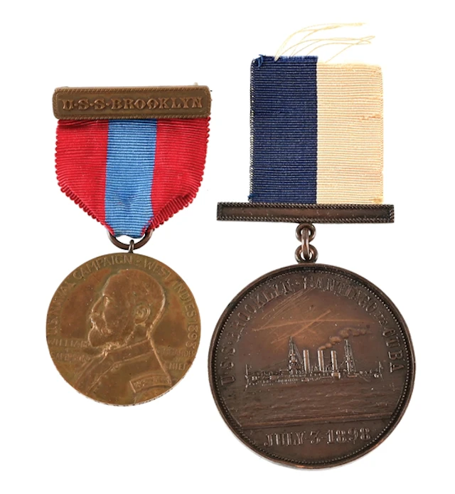 LOT OF 2: US SPANISH AMERICAN WAR USS BROOKLYN SAMPSON AND COMMEMORATIVE