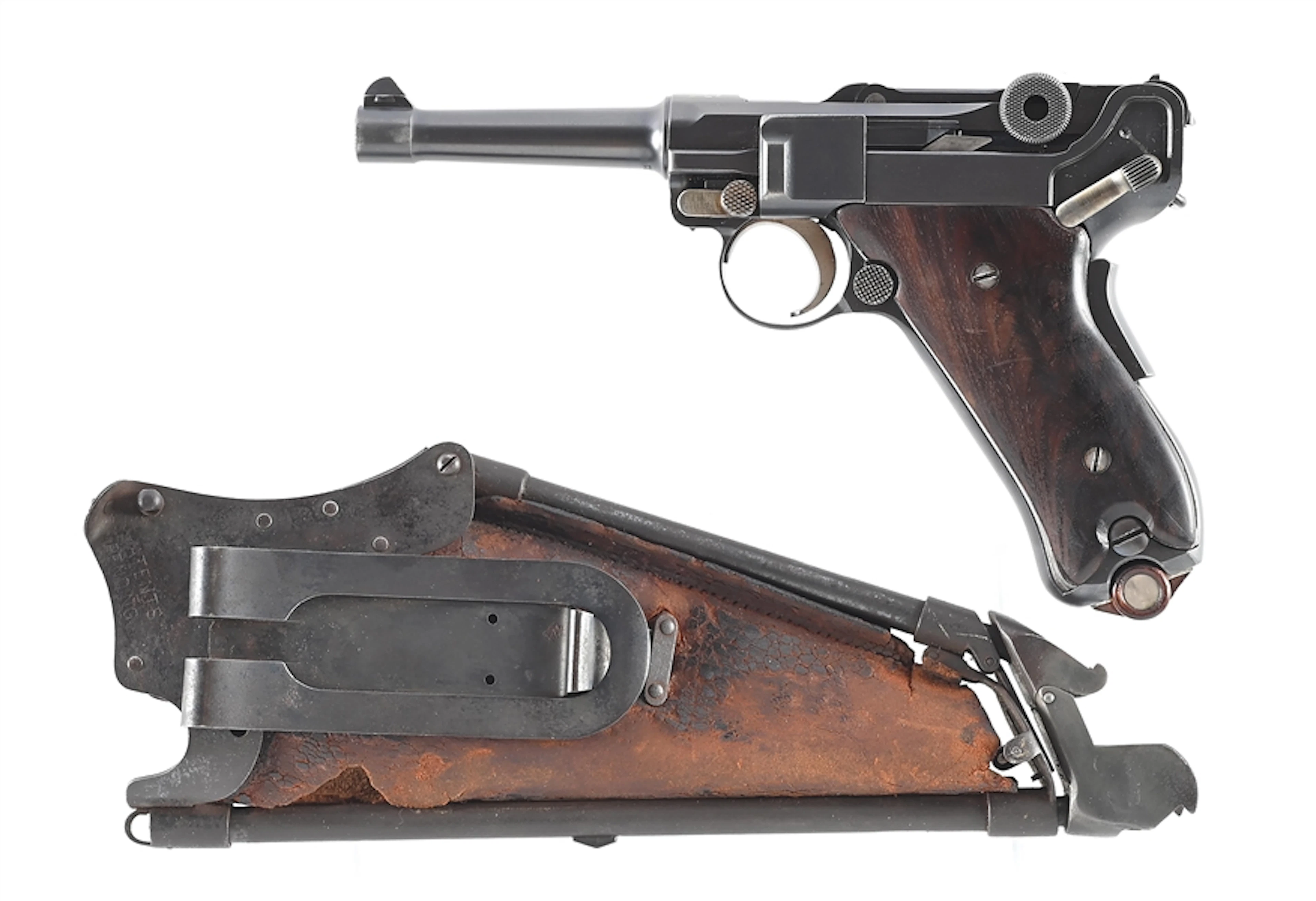(C) DWM 1906 AMERICAN EAGLE 9MM SEMI-AUTOMATIC PISTOL WITH IDEAL STOCK/HOLSTER.