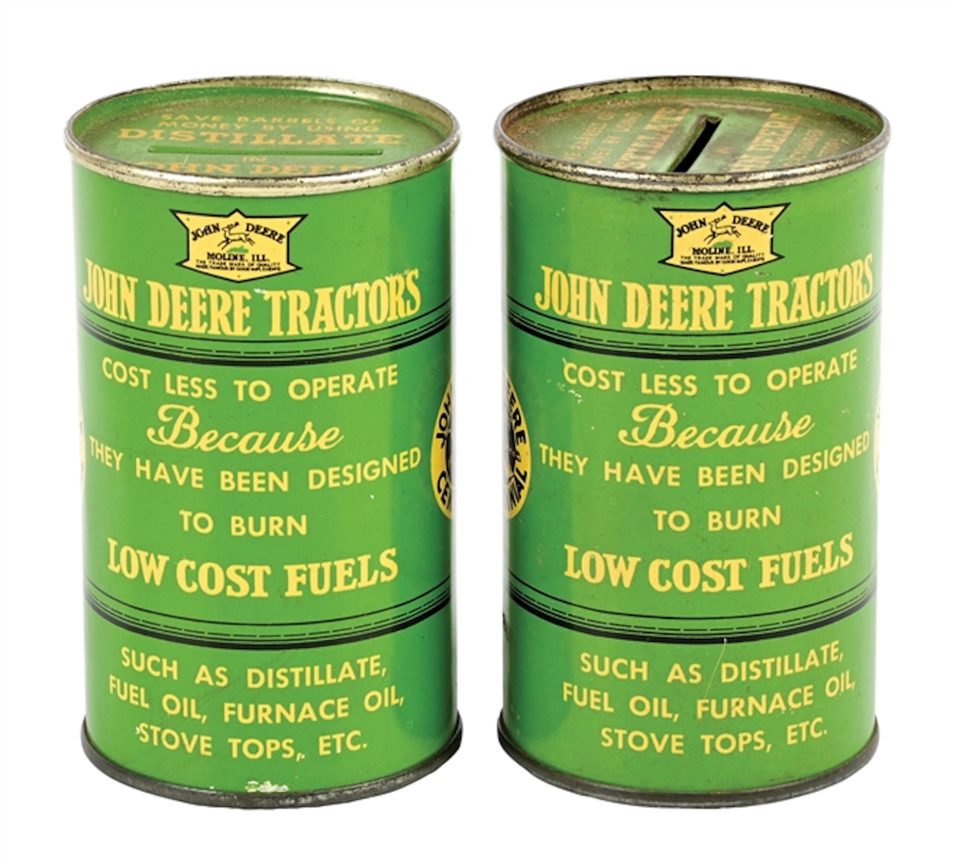 COLLECTION OF 2: JOHN DEERE TRACTORS CENTENNIAL COIN BANK CANS