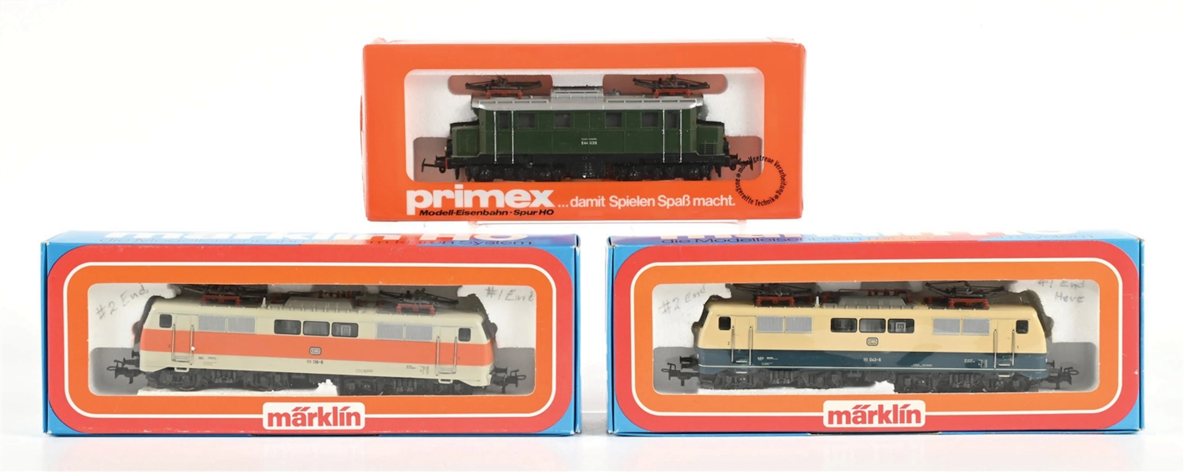 LOT OF 3: MARKLIN & PRIMEX HO-GA. ELECTRIC LOCOMOTIVES IN BOXES