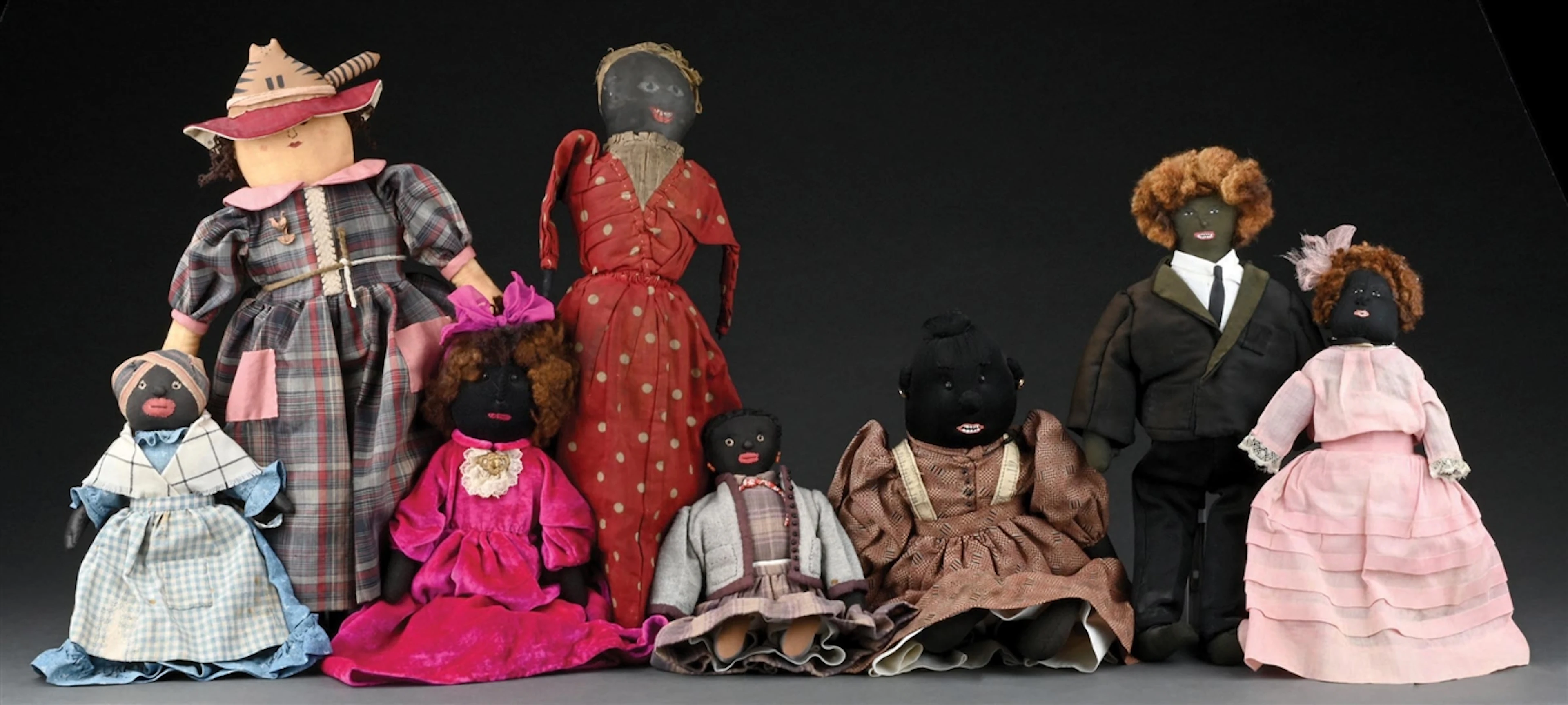 LOT OF 8: CHARMING FOLK ART-TYPE RAGDOLLS