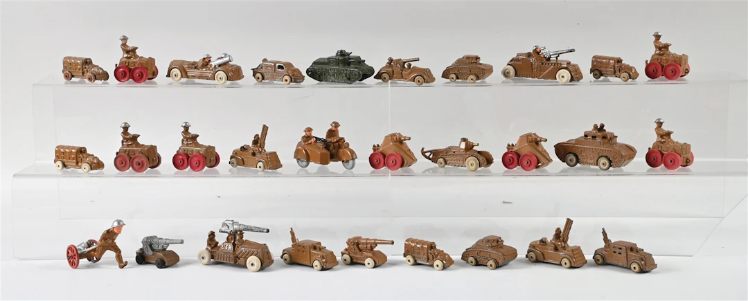 BARCLAY & MANNOIL ASSORTED DIMESTORE TOY SOLDIER VEHICLES, 29 PIECES
