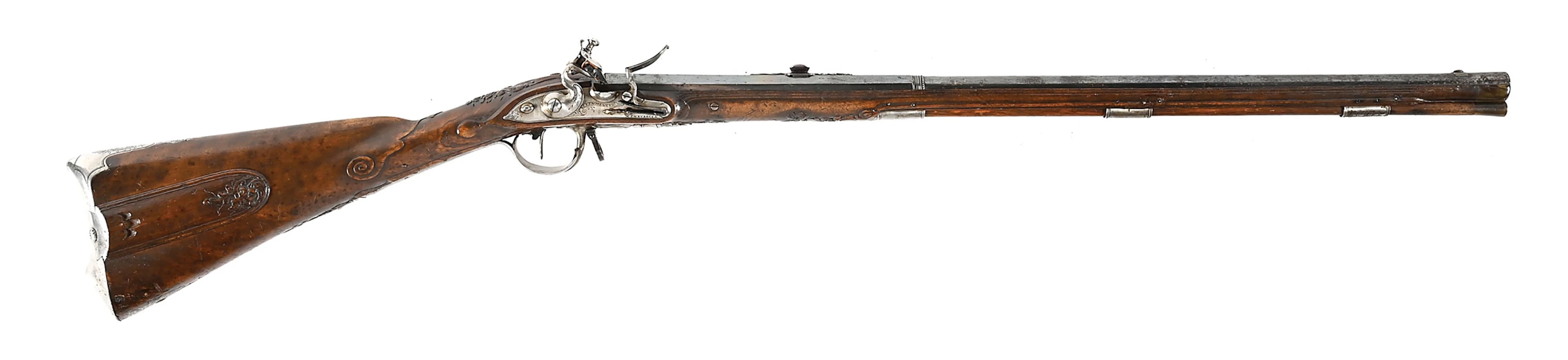 (A) FINELY CARVED RIFLED FLINTLOCK JAEGER CARBINE BY EISENMENGER WITH