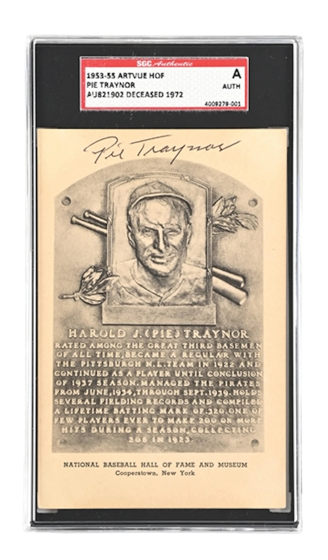 PIE TAYNOR SIGNED ALBERTYPE PLAQUE SGC WITH LOA