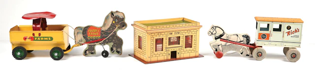 LOT OF 3: RICH TOYS UNION STATION, LITTLE MILK MAN HORSE-DRAWN WAGON