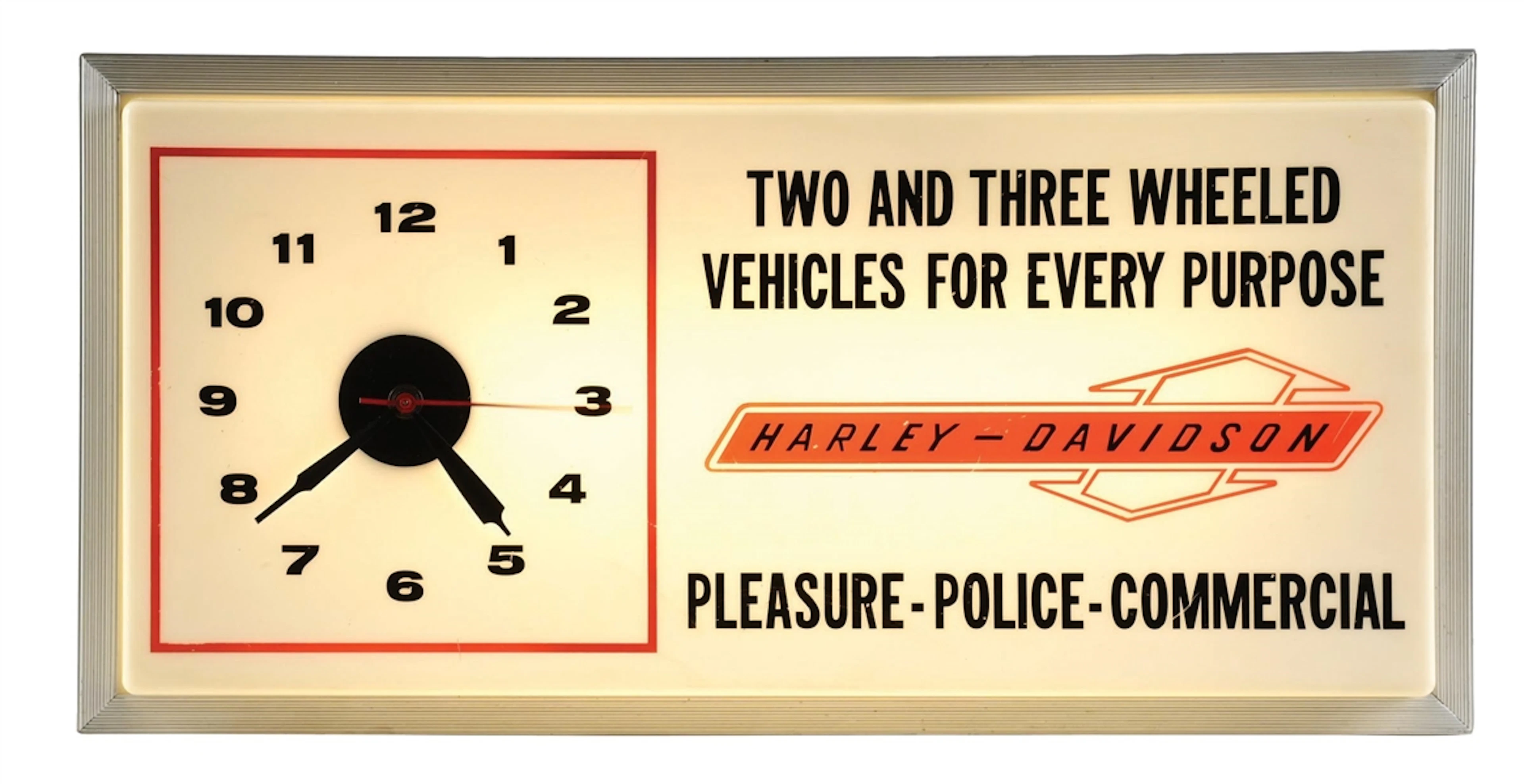 HARLEY DAVIDSON PLEASURE-POLICE-COMMERCIAL LIGHT-UP DEALERSHIP CLOCK