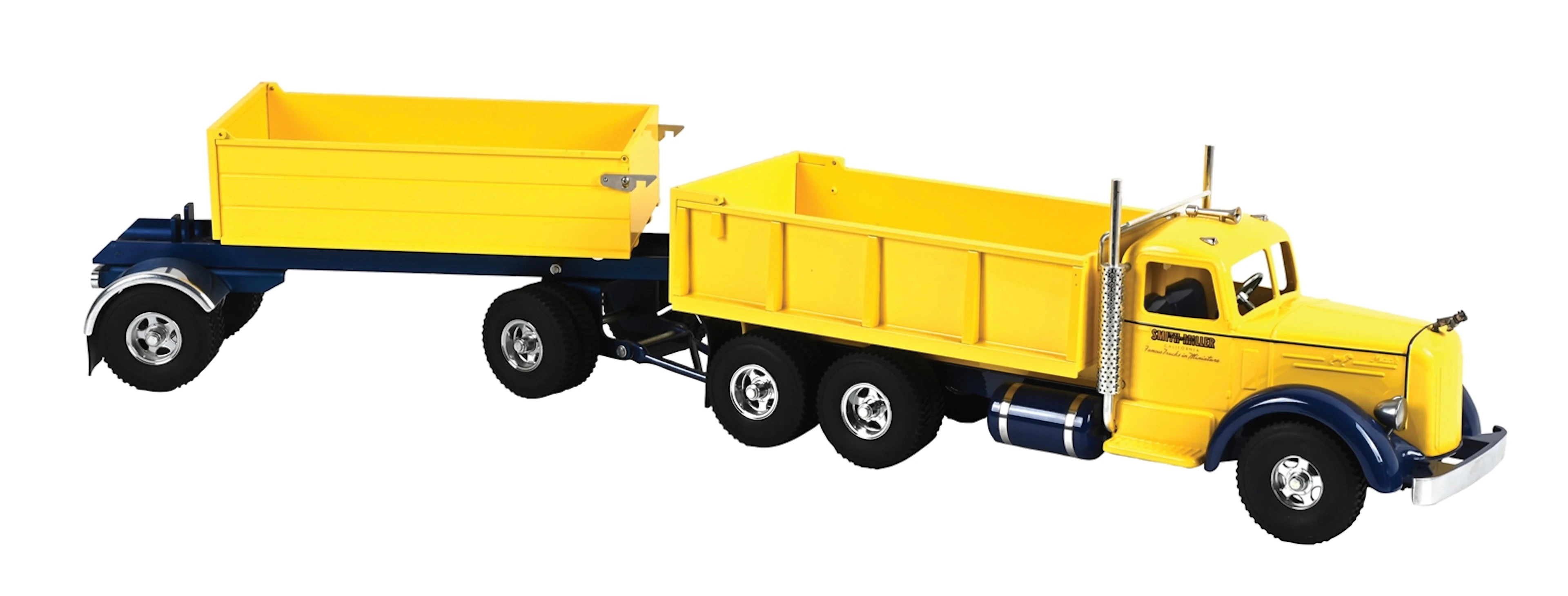 SMITH MILLER YELLOW & BLUE TRANSFER DUMP TRUCK W/ BOX