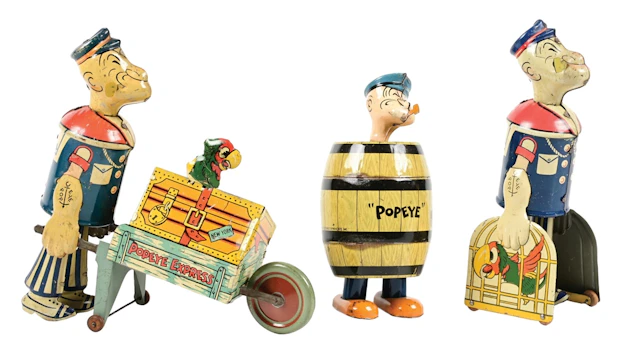 LOT OF 3: TIN LITHO WIND-UP POPEYE TOYS