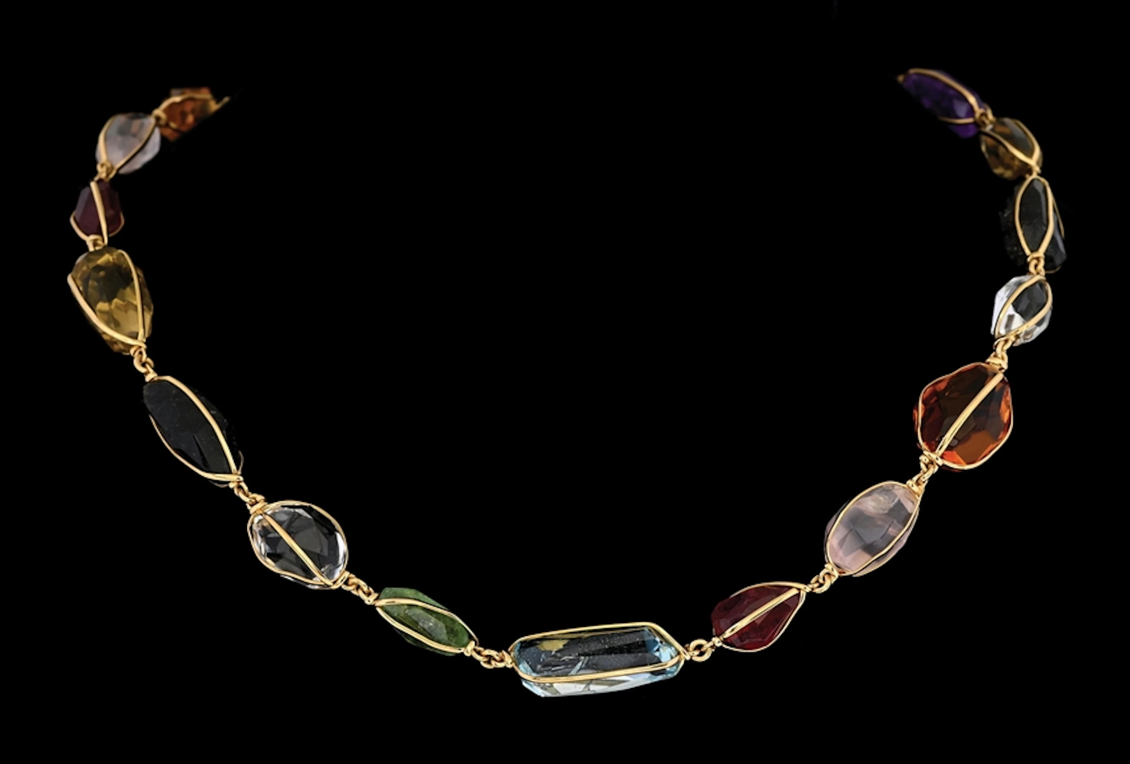 18K YELLOW GOLD SEMI-PRECIOUS GEMSTONE NECKLACE, 90CT TW