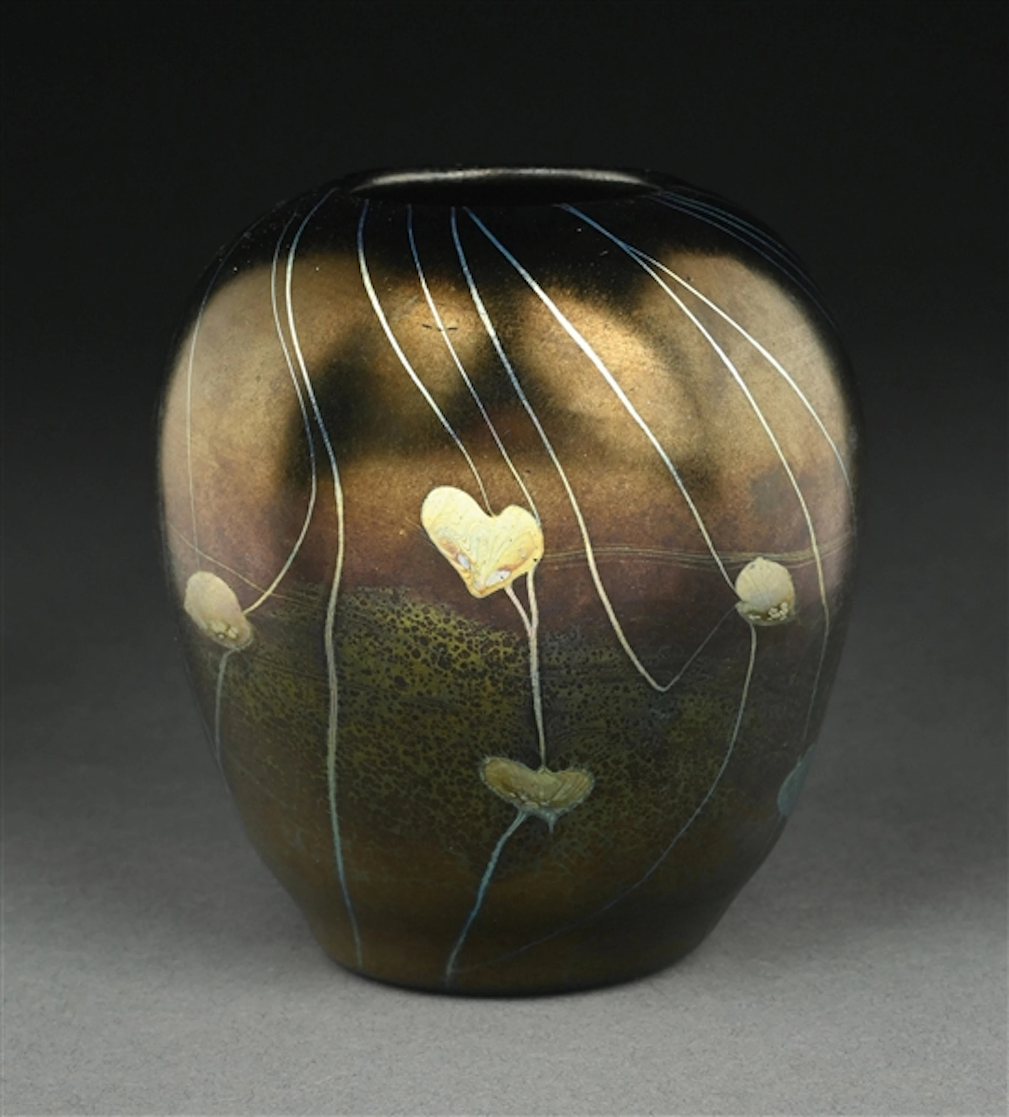 RARE TIFFANY STUDIOS BLACK LEAF & VINE VASE