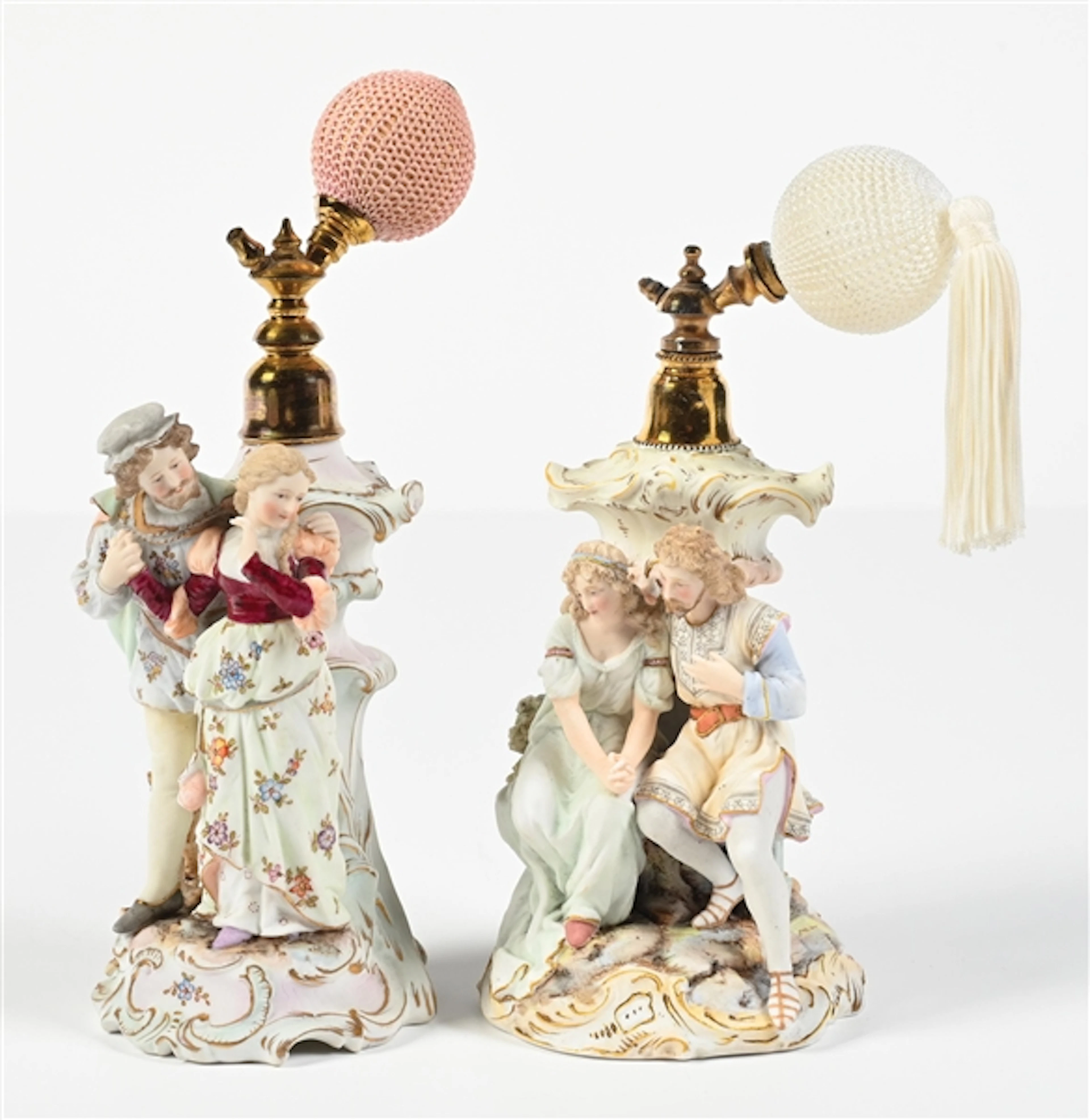 LOT OF 2: AELTESTE VOLKSTEDT BISQUE FIGURAL PERFUME ATOMIZERS