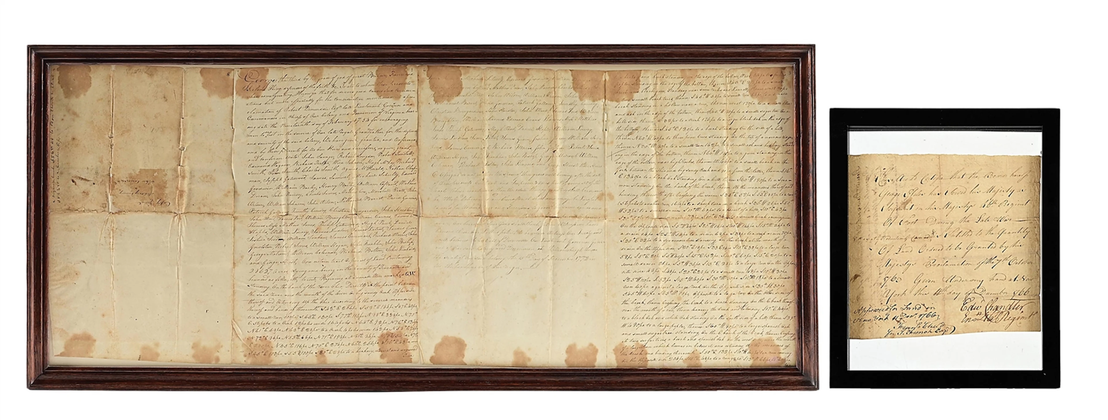 TWO DOCUMENTS: A) RECEIPT--A BRITISH OFFICER IS GRANTED LAND (1766)