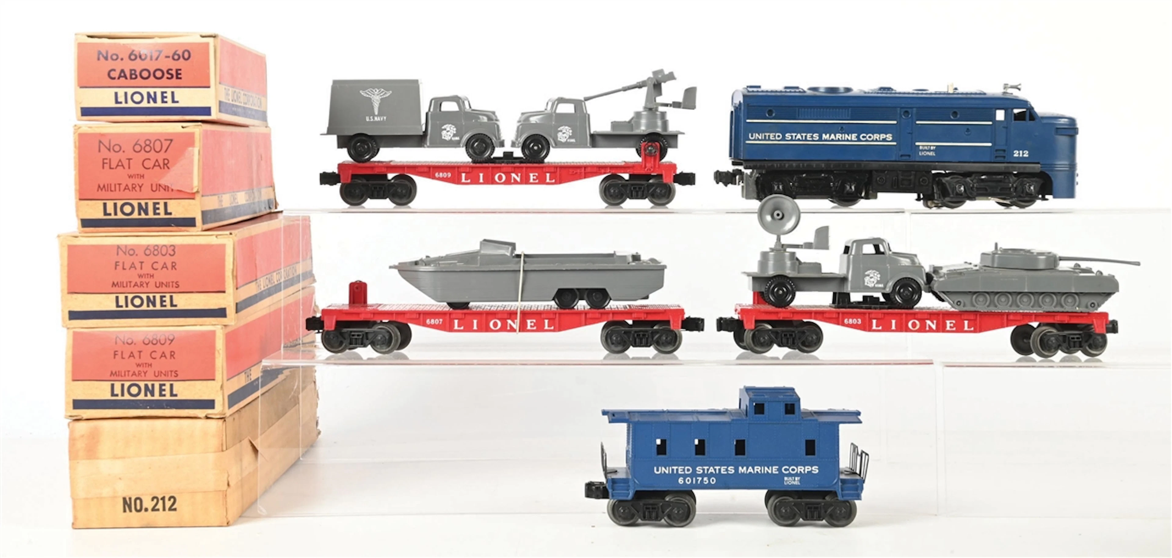 LIONEL POST WAR O. GAUGE SET NO. 1591 UNITED STATES MARINES DIESEL FREIGHT SET