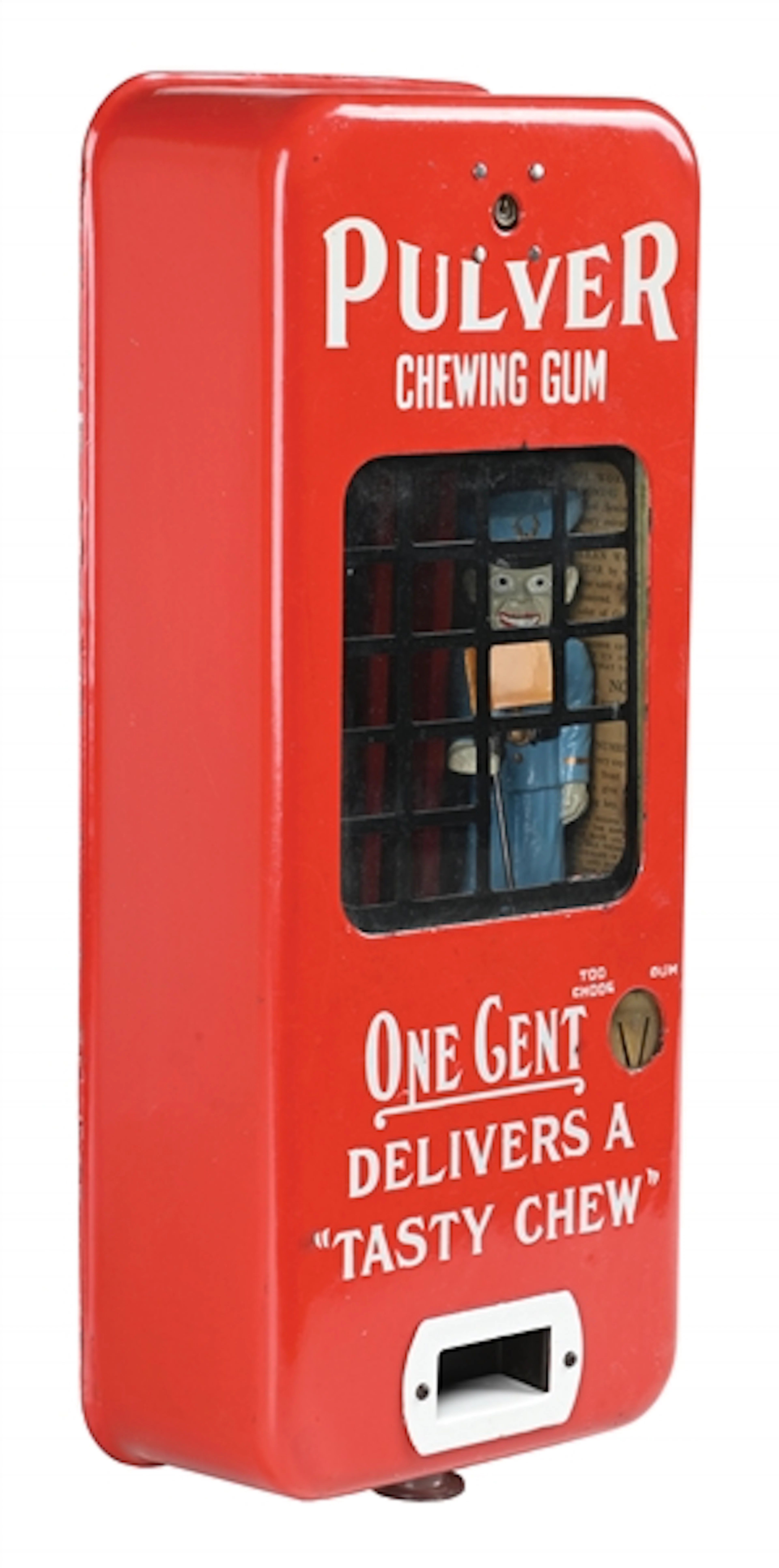 1¢ RED PORCELAIN STOP AND GO COP PULVER VENDING MACHINE