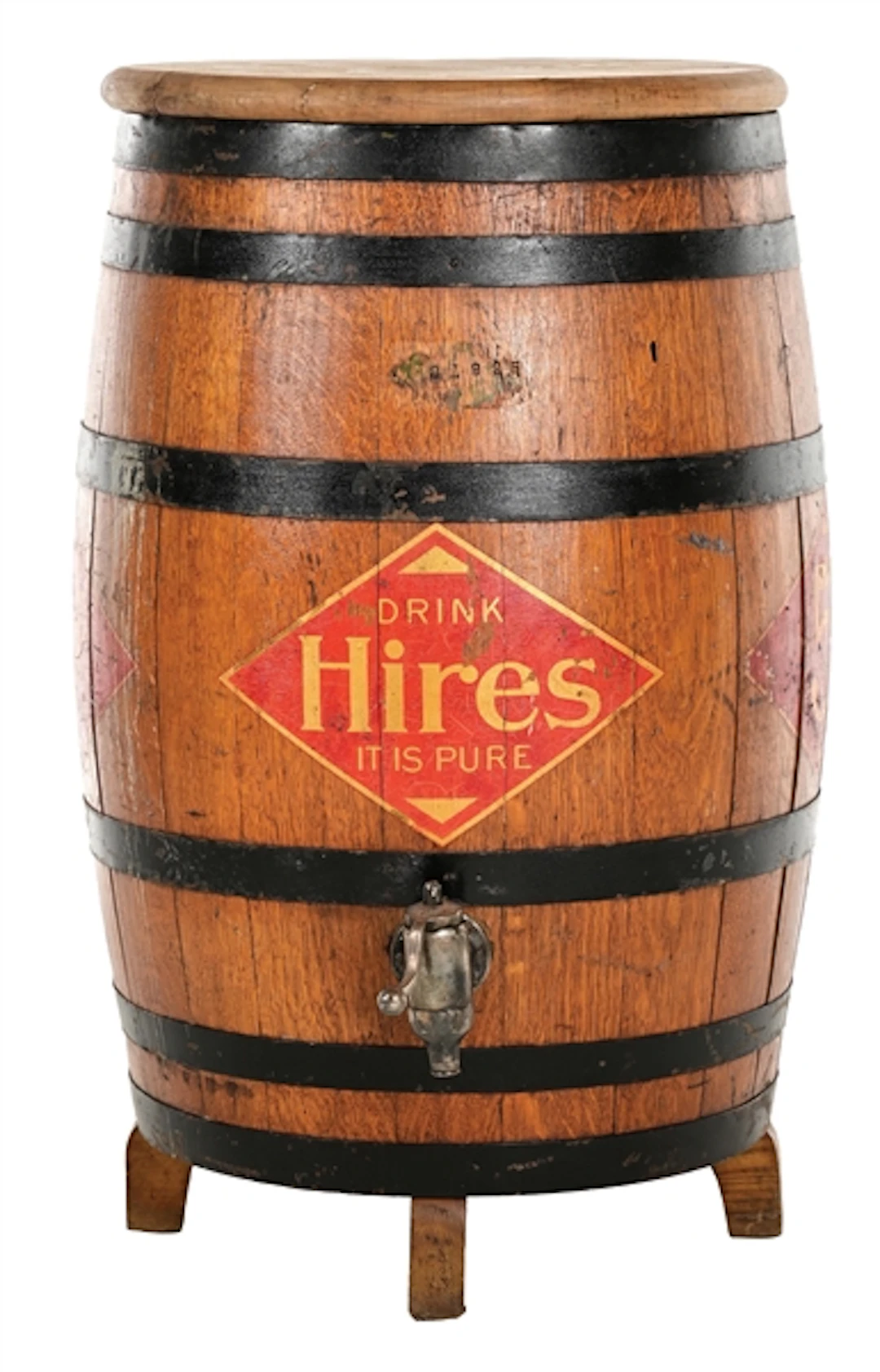 "DRINK HIRES IT IS PURE" ROOT BEER OAK BARREL STORE DISPLAY DISPENSER