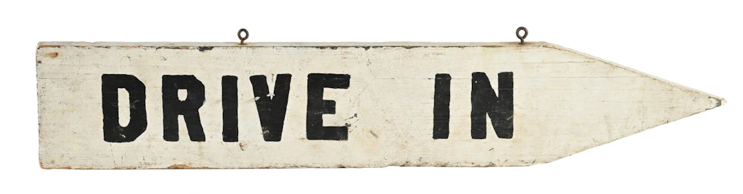 DRIVE IN HAND PAINTED WOOD DIRECTIONAL ARROW SIGN
