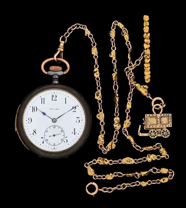MEYLAN MINUTE REPEATER O/F POCKET WATCH W/GOLD NUGGET CHAIN