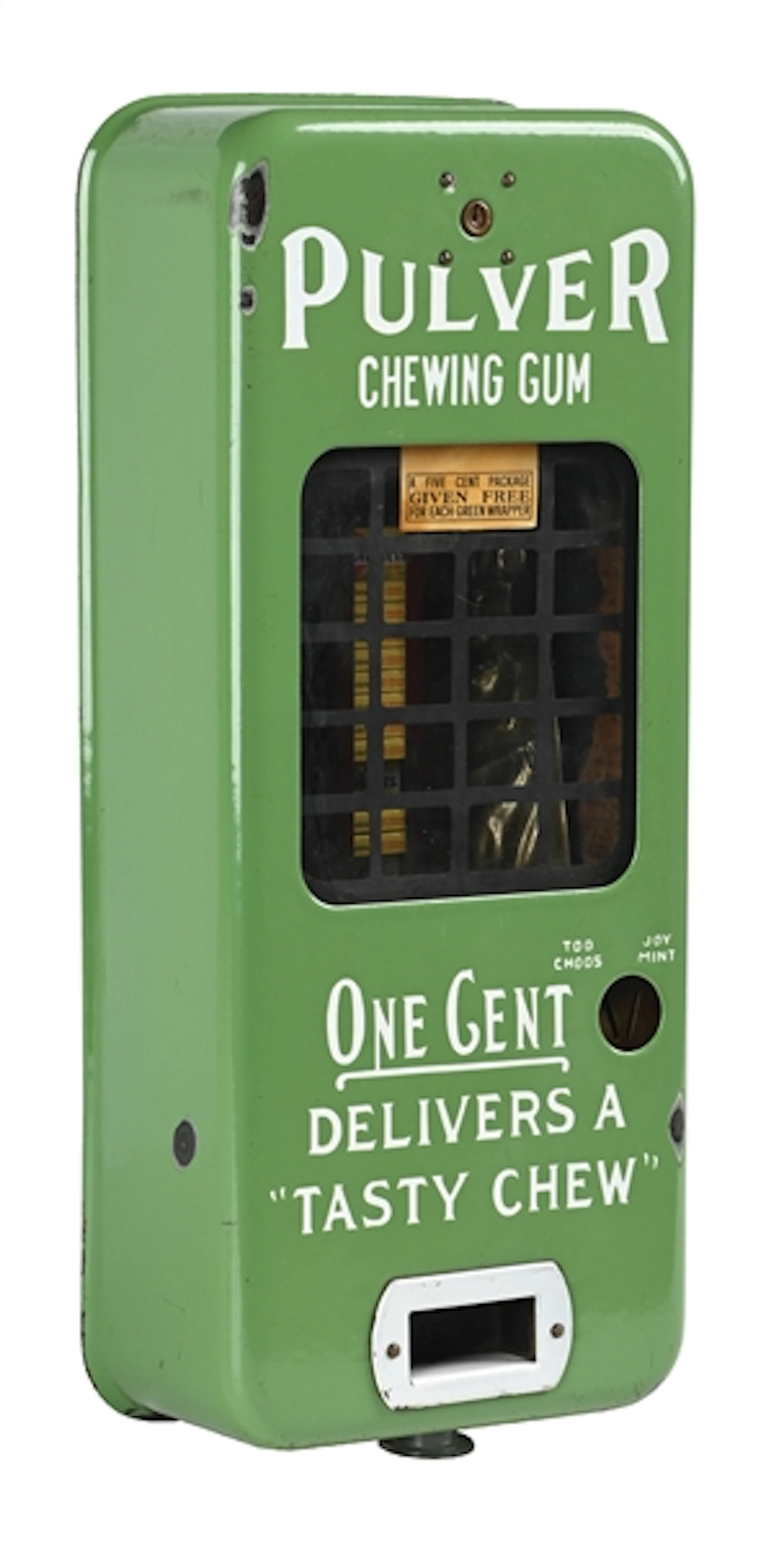 1¢ LIGHTS GREEN PORCELAIN YELLOW KID PULVER VENDING MACHINE