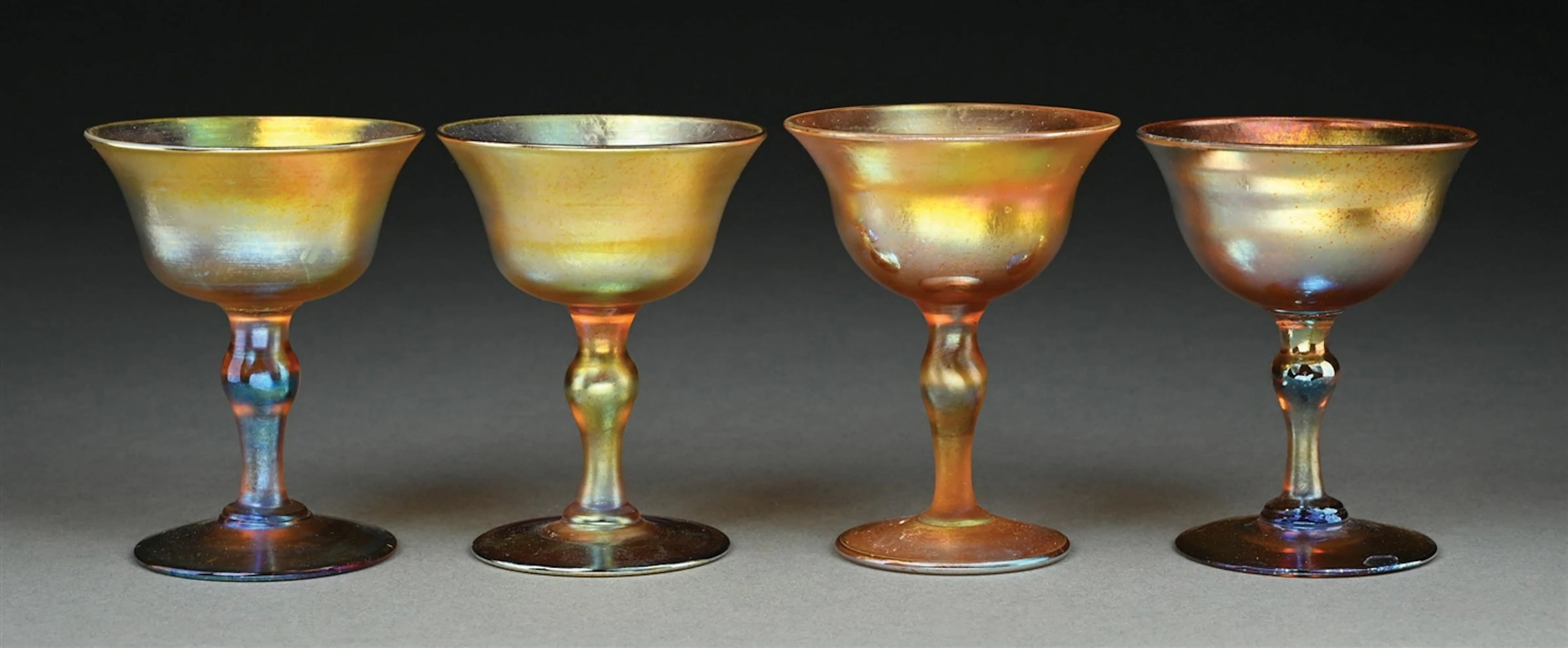 SET OF 4: TIFFANY STUDIOS FAVRILE GLASS CORDIAL GLASSES