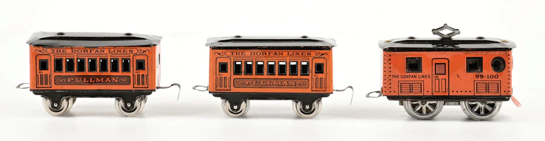 PRE-WAR DORFAN O-GA. NO. 99-100 TIN LITHO WIND-UP ELECTRIC LOCOMOTIVE