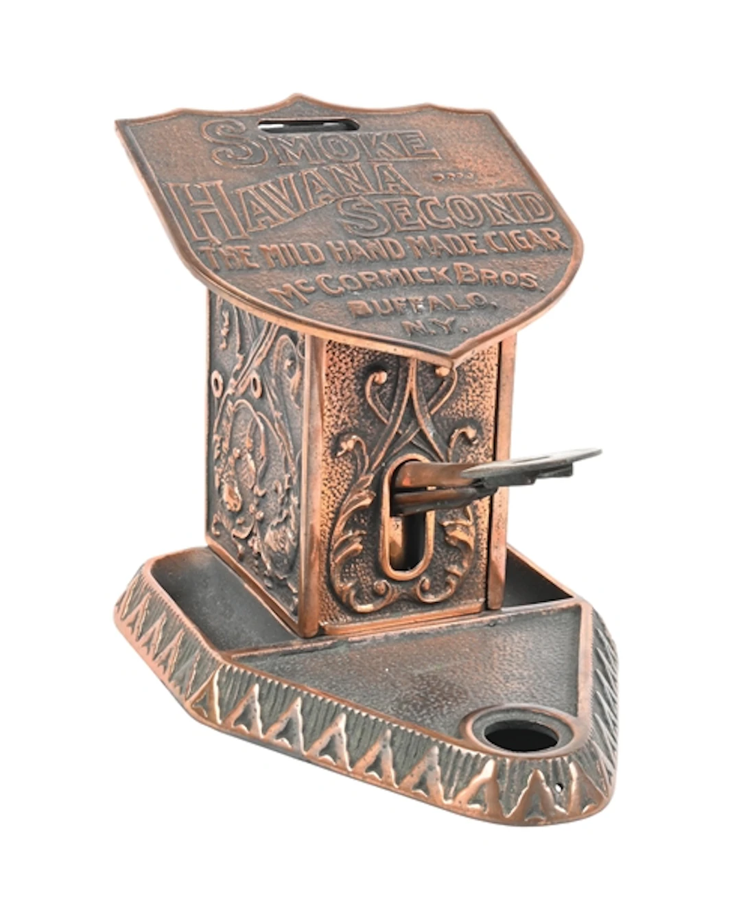 SMOKE HAVANA IRON CIGAR CUTTER AND MATCH DISPENSER