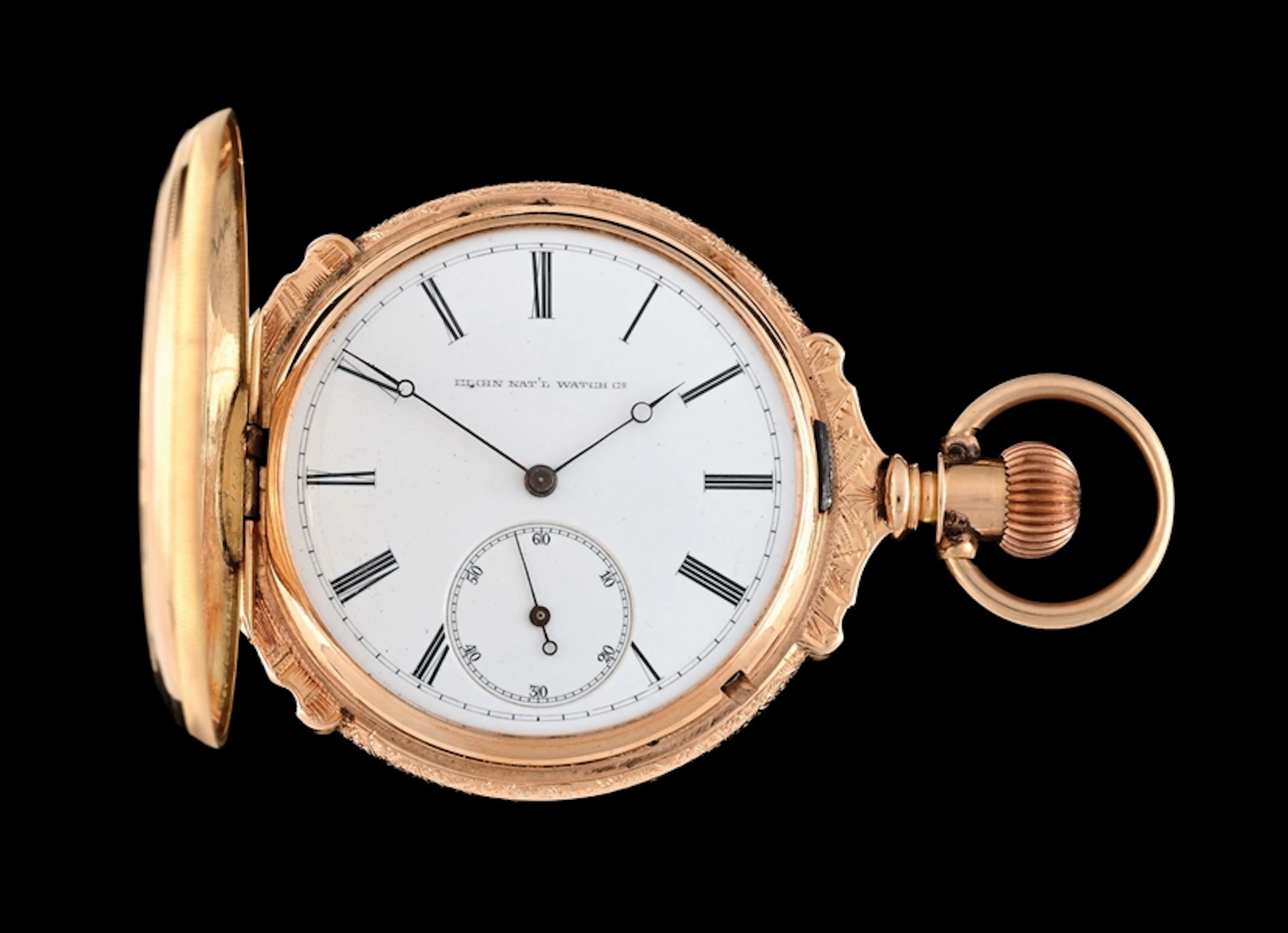 14K GOLD ELGIN H/C BOX-HINGE ENGRAVED POCKET WATCH