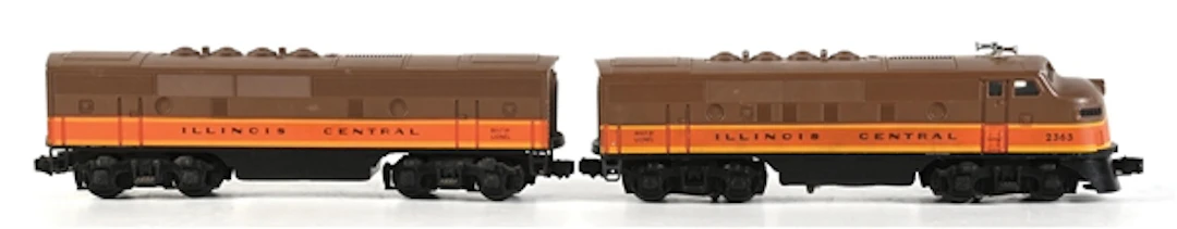 POST-WAR LIONEL O-GA. NO. 2363 ILLINOIS CENTRAL F-3 AB DIESEL LOCOMOTIVES