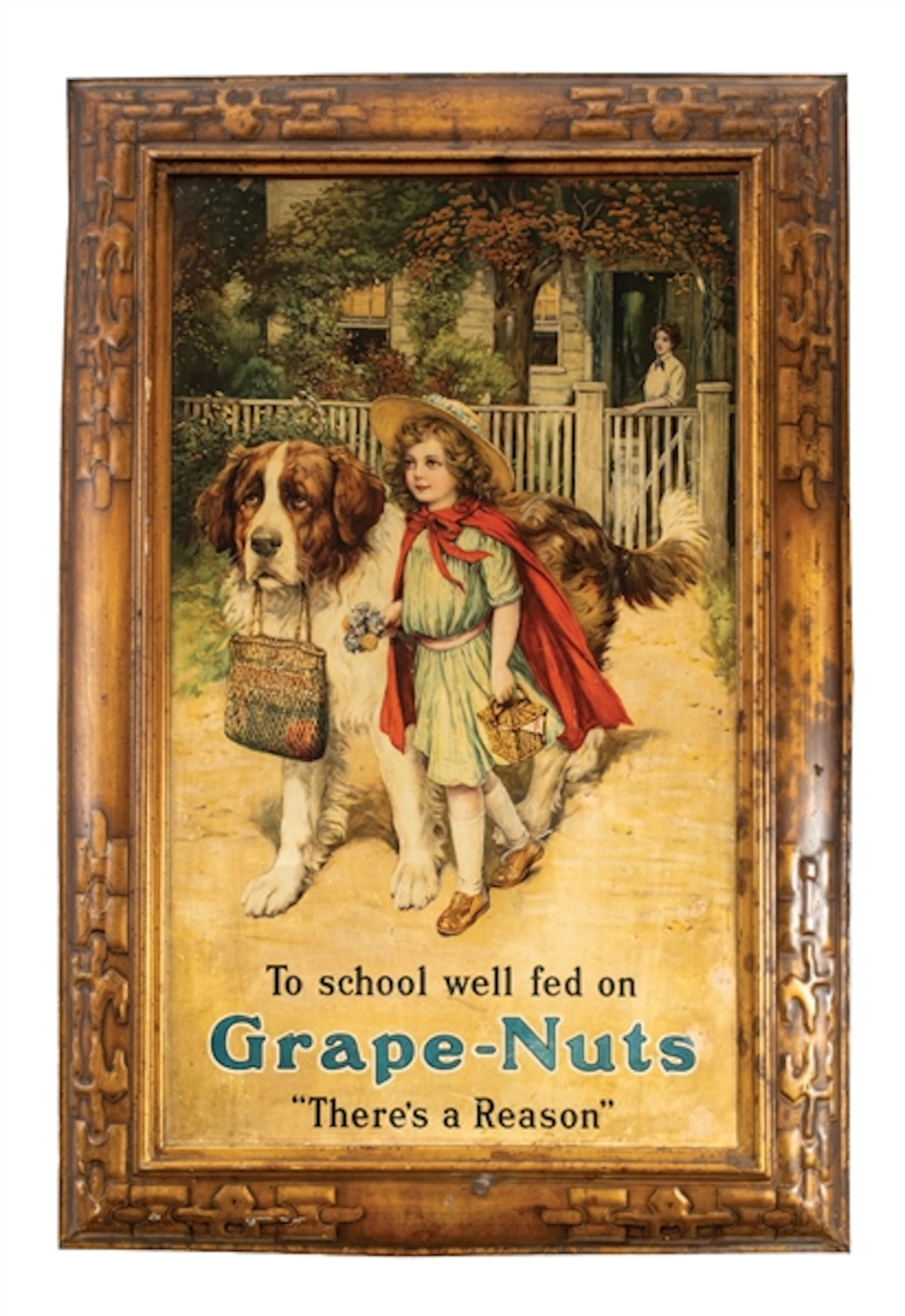 GRAPE-NUTS "TO SCHOOL AND WELL-FED" SELF FRAMED TIN SIGN