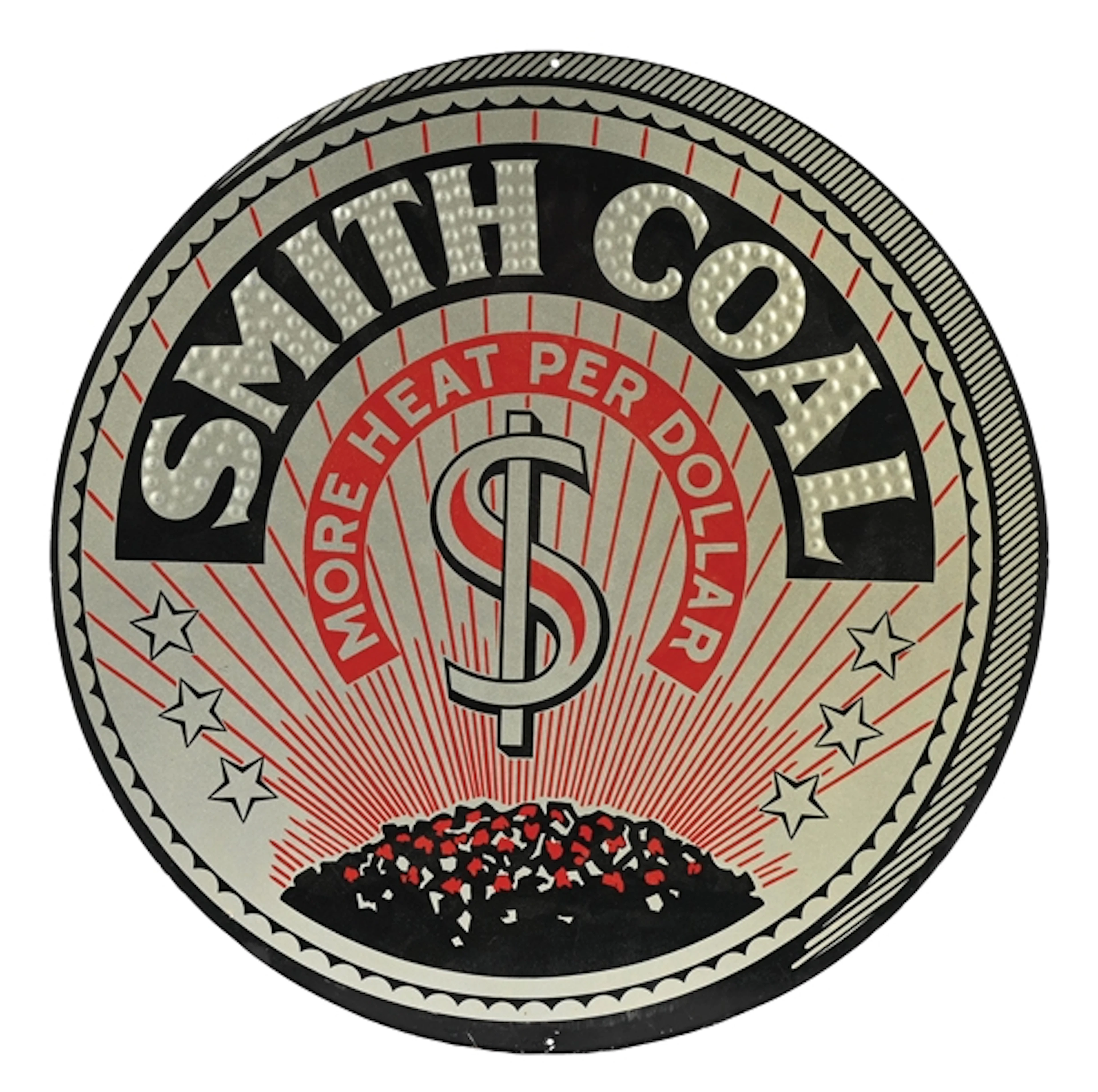 SMITH COAL "MORE HEAT PER DOLLAR" N.O.S. EMBOSSED TIN SIGN