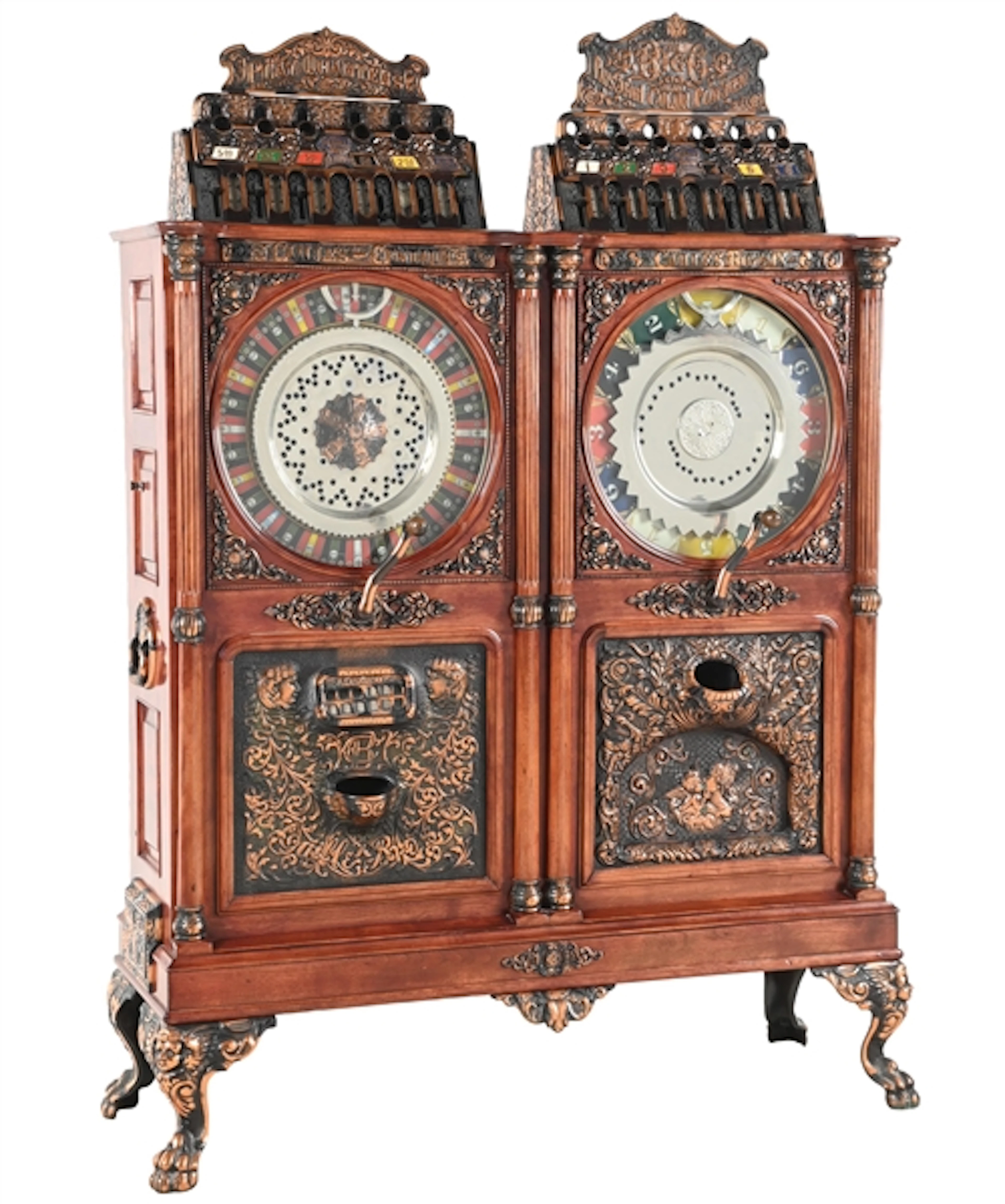 CAILLE BROTHERS DOUBLE UPRIGHT SLOT MACHINE WITH 5¢ CENTAUR AND 25¢