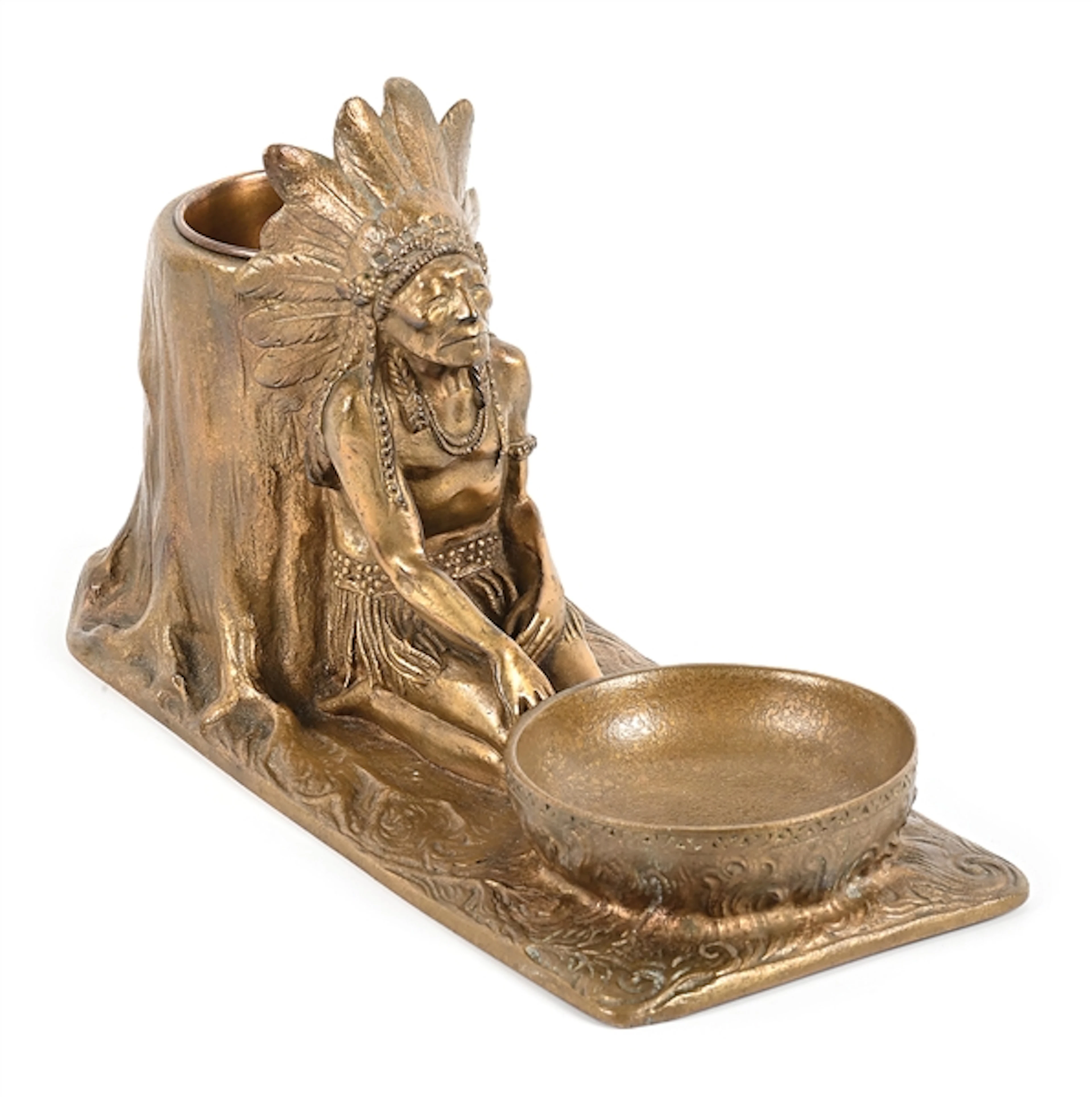 BRONZE FIGURAL ASHTRAY WITH CIGAR HOLDER