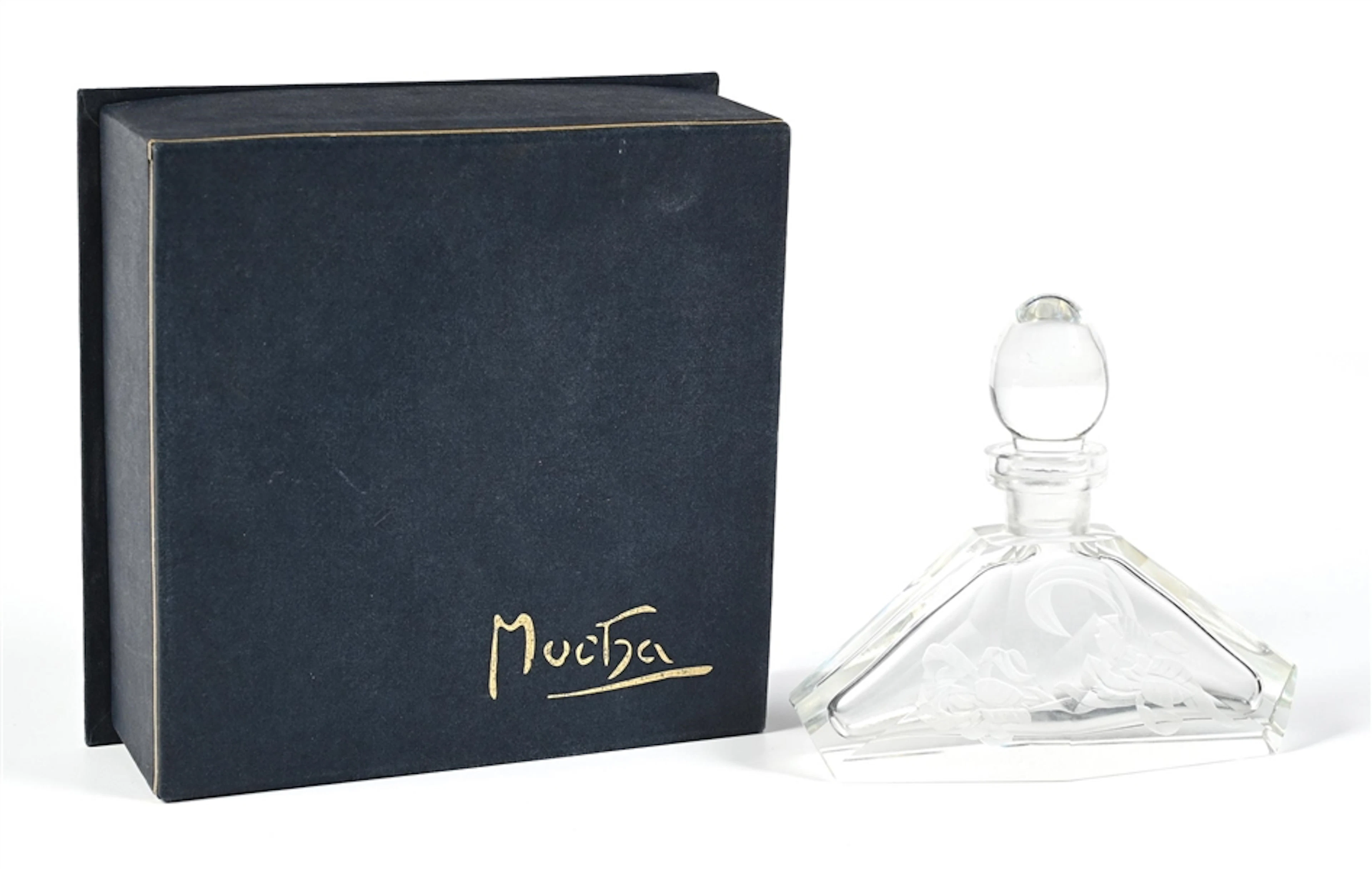 MUCHA CRYSTAL ETCHED PERFUME BOTTLE IN ORIGINAL BOX