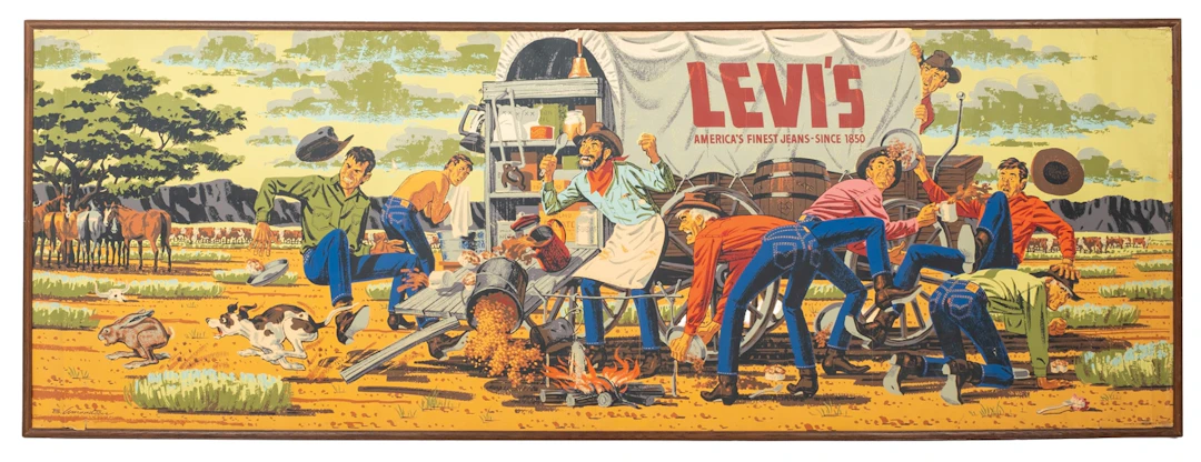 LARGE OVERSIZED LEVI'S "AMERICA'S FINEST JEANS" FRAMED OILCLOTH PRINT