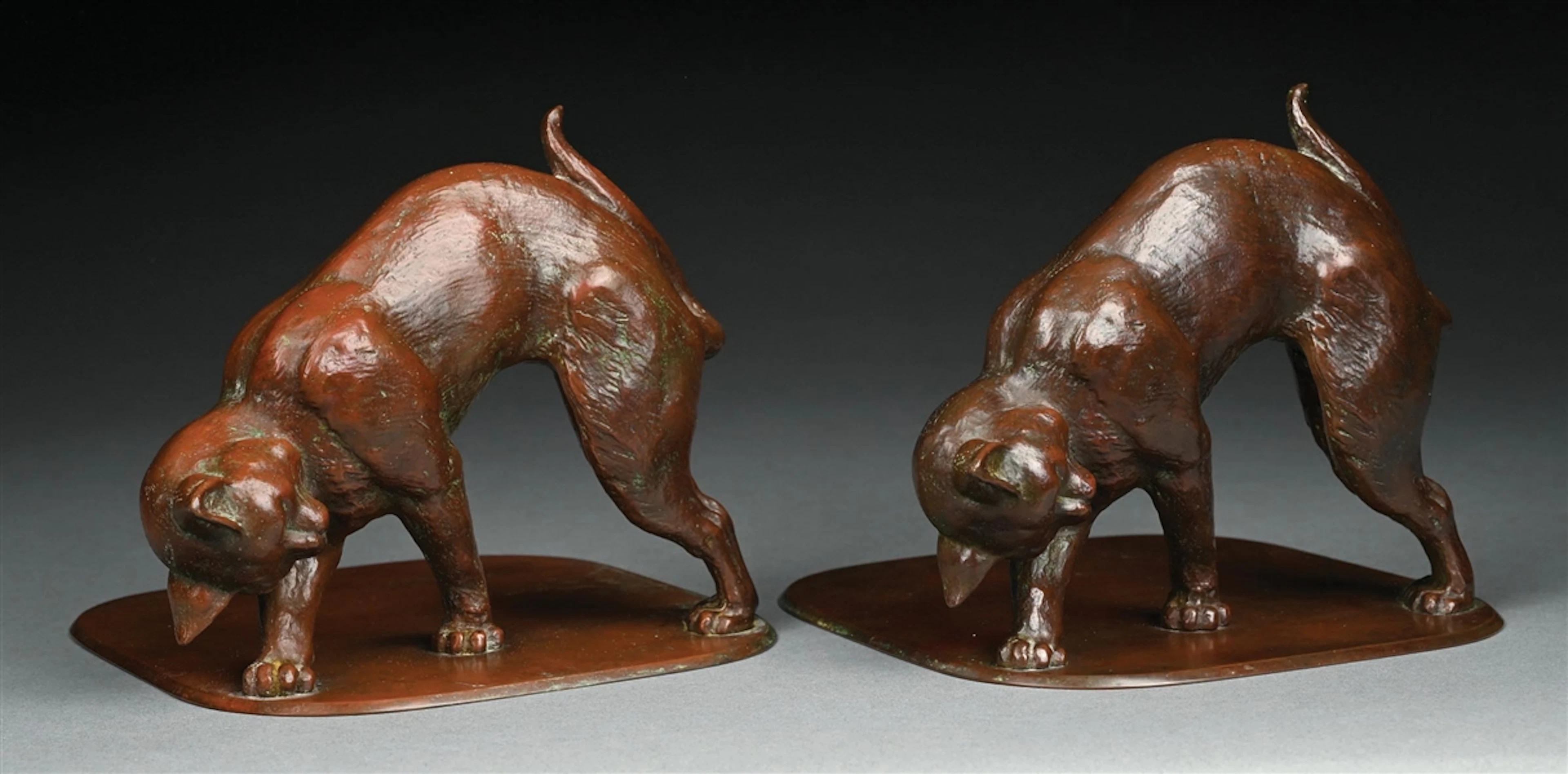 PAIR OF TIFFANY STUDIOS BRONZE CAT BOOKENDS
