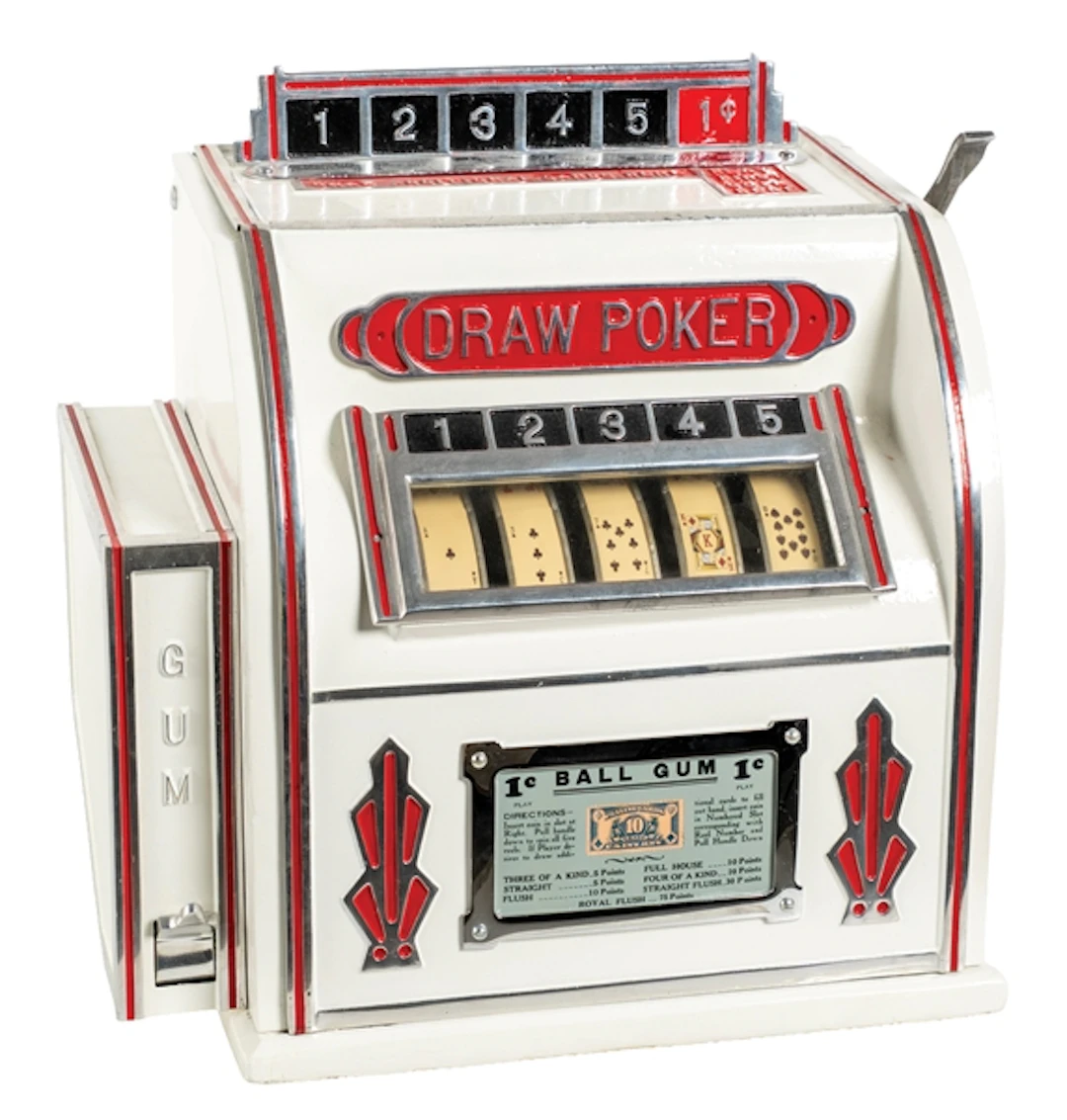 1¢ POK-O-REEL TRADE STIMULATOR W/ SIDE GUM VENDOR