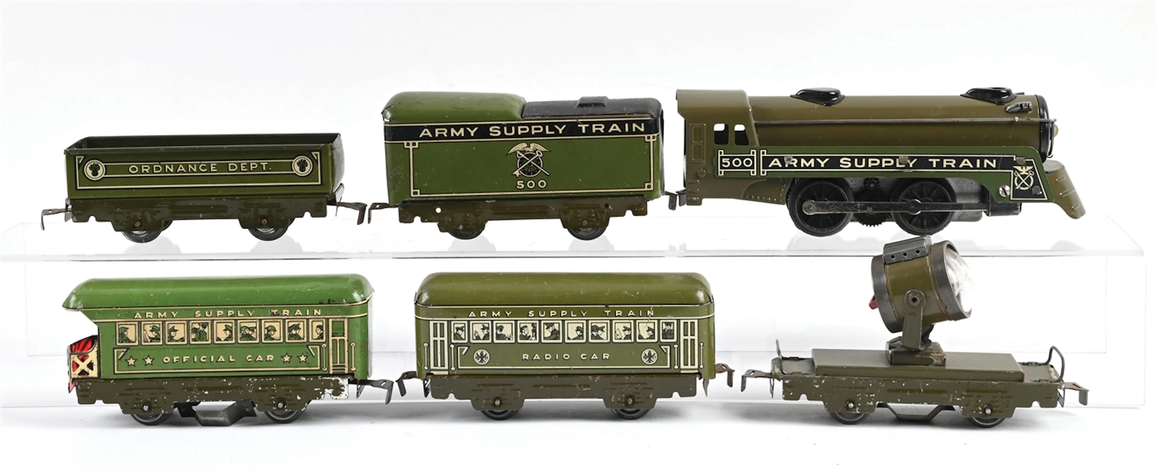 LOT OF 6: LOUIS MARX O-GA. ARMY SUPPLY TRAIN SET