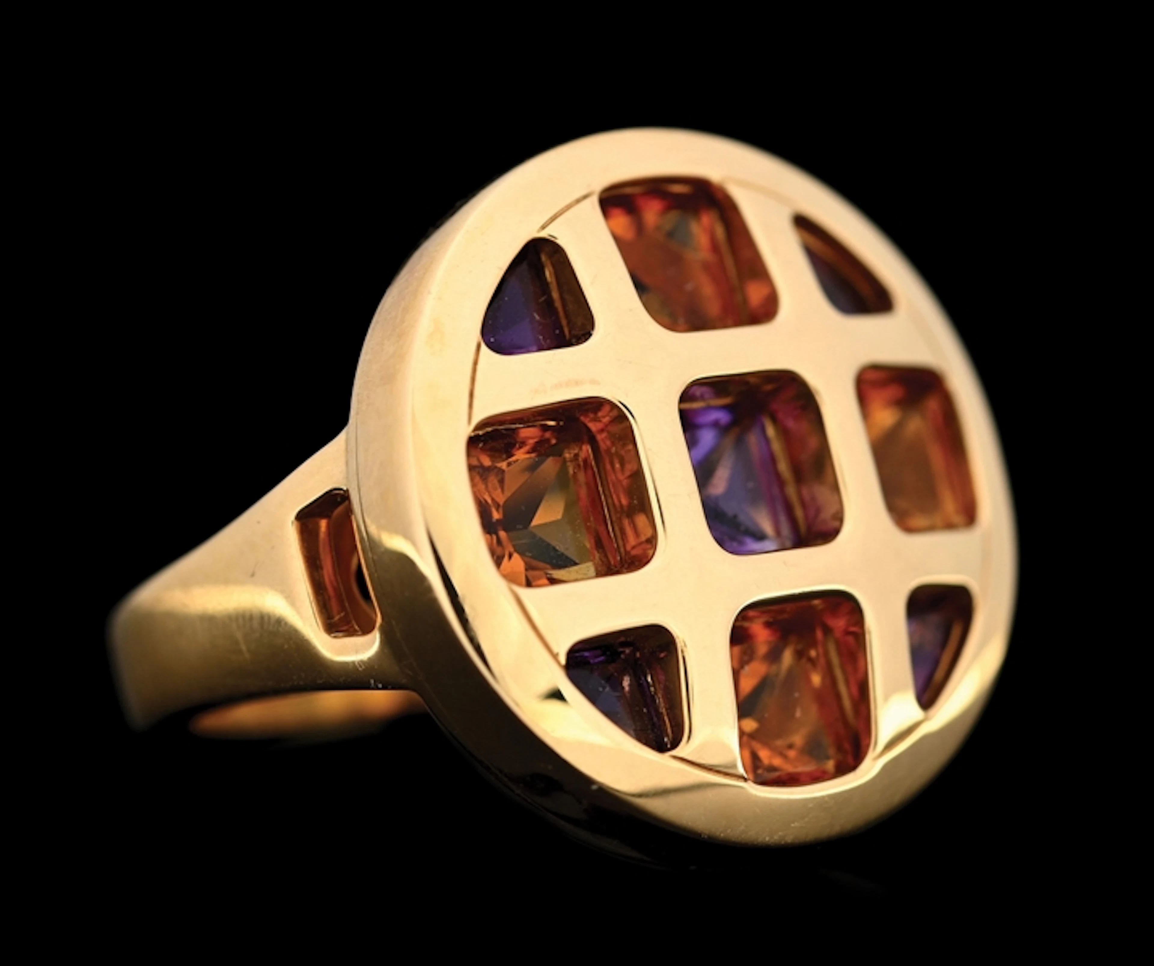 18K YELLOW GOLD CARTIER PASHA AMETHYST & CITRINE RING