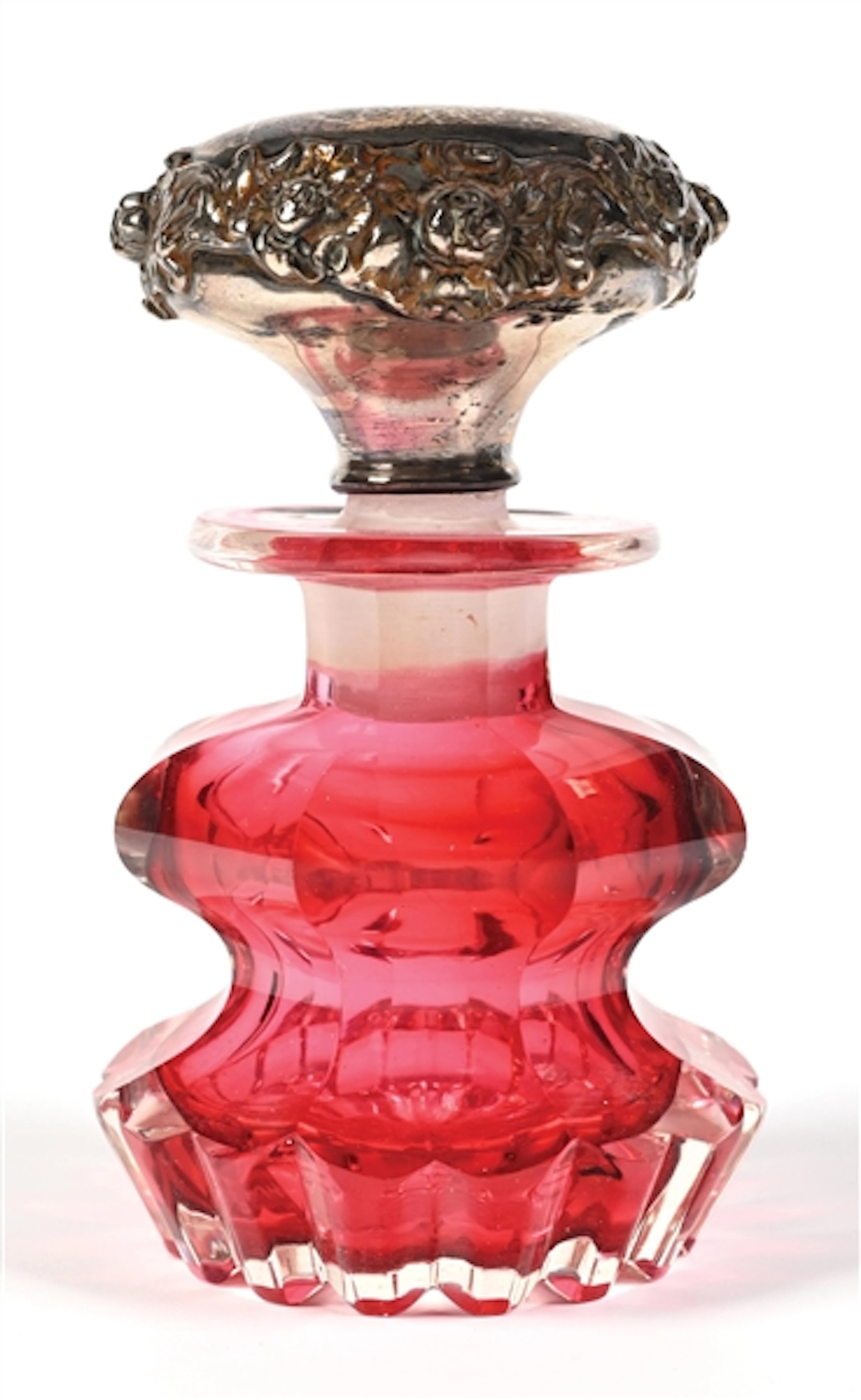 LARGE HEAVY CASED CRANBERRY GLASS PERFUME BOTTLE