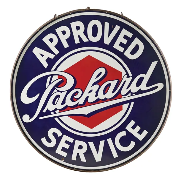 PACKARD APPROVED SERVICE PORCELAIN SIGN WITH ORIGINAL METAL RING