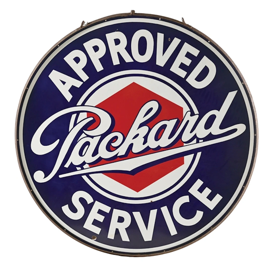 PACKARD APPROVED SERVICE PORCELAIN SIGN WITH ORIGINAL METAL RING