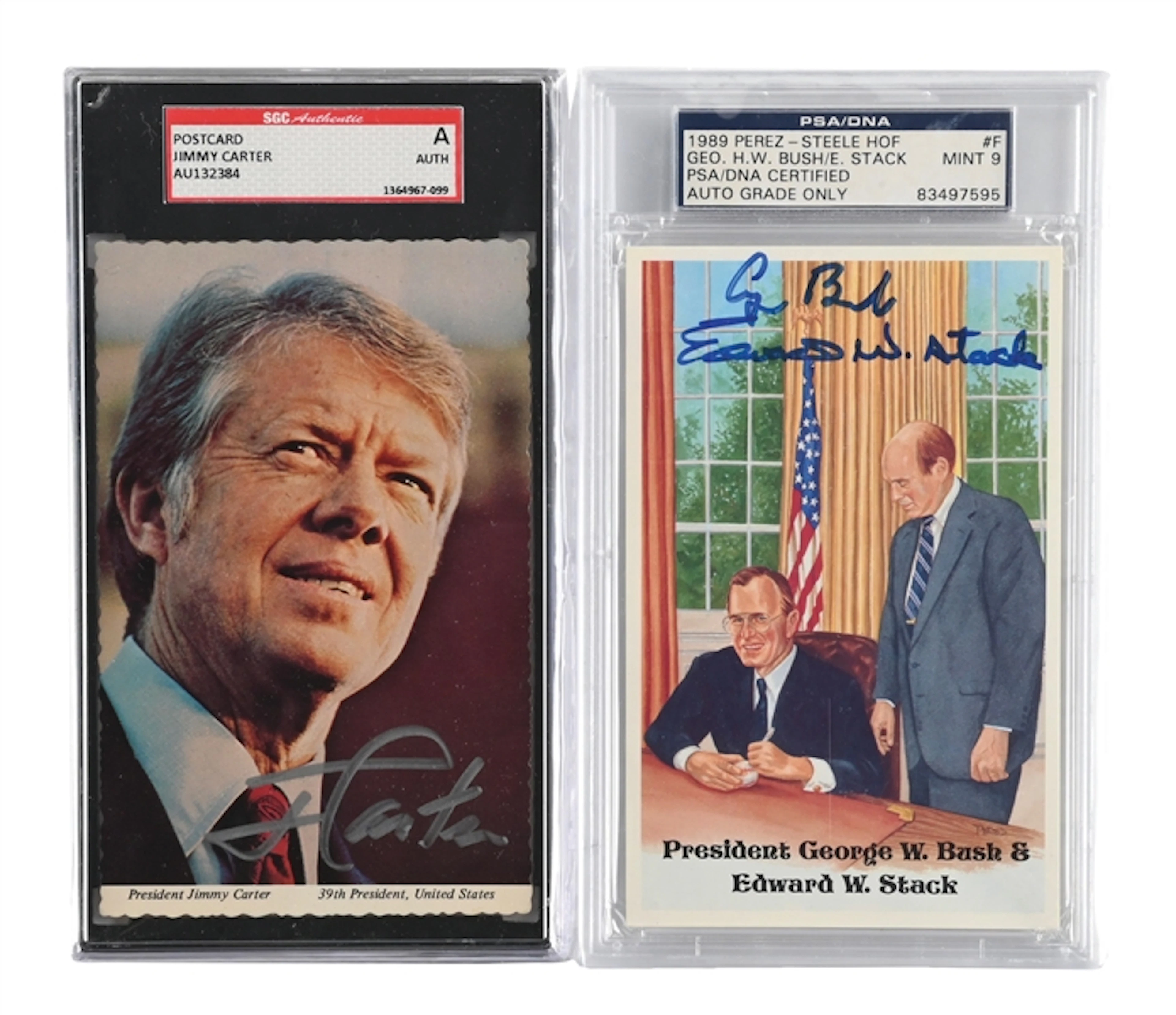 LOT OF 2: SIGNED AND GRADED PRESIDENTS GEORGE W. BUSH, EDWARD W. STACK