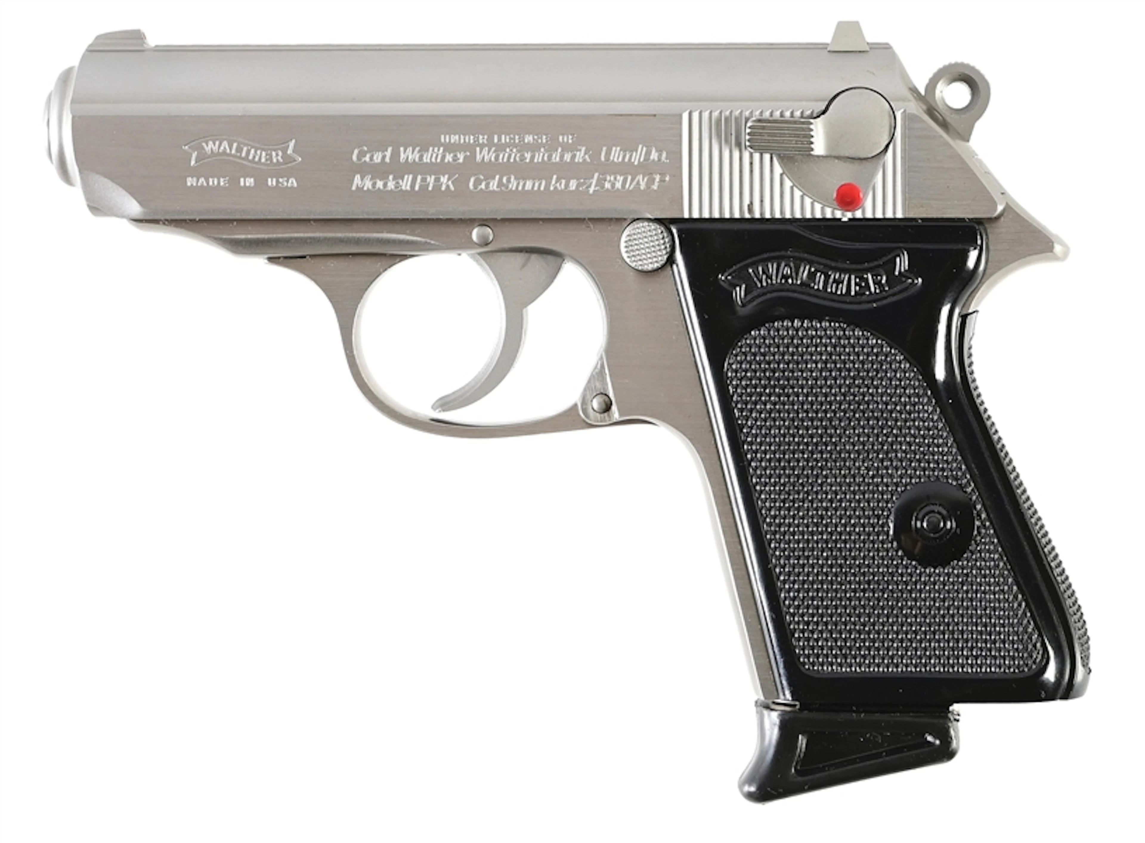 (M) STAINLESS INTERARMS USA WALTHER PPK .380 SEMI-AUTOMATIC PISTOL WITH CASE.