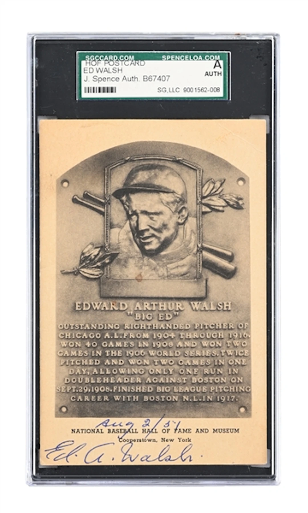 ED WALSH SIGNED HOF PLAQUE JSA