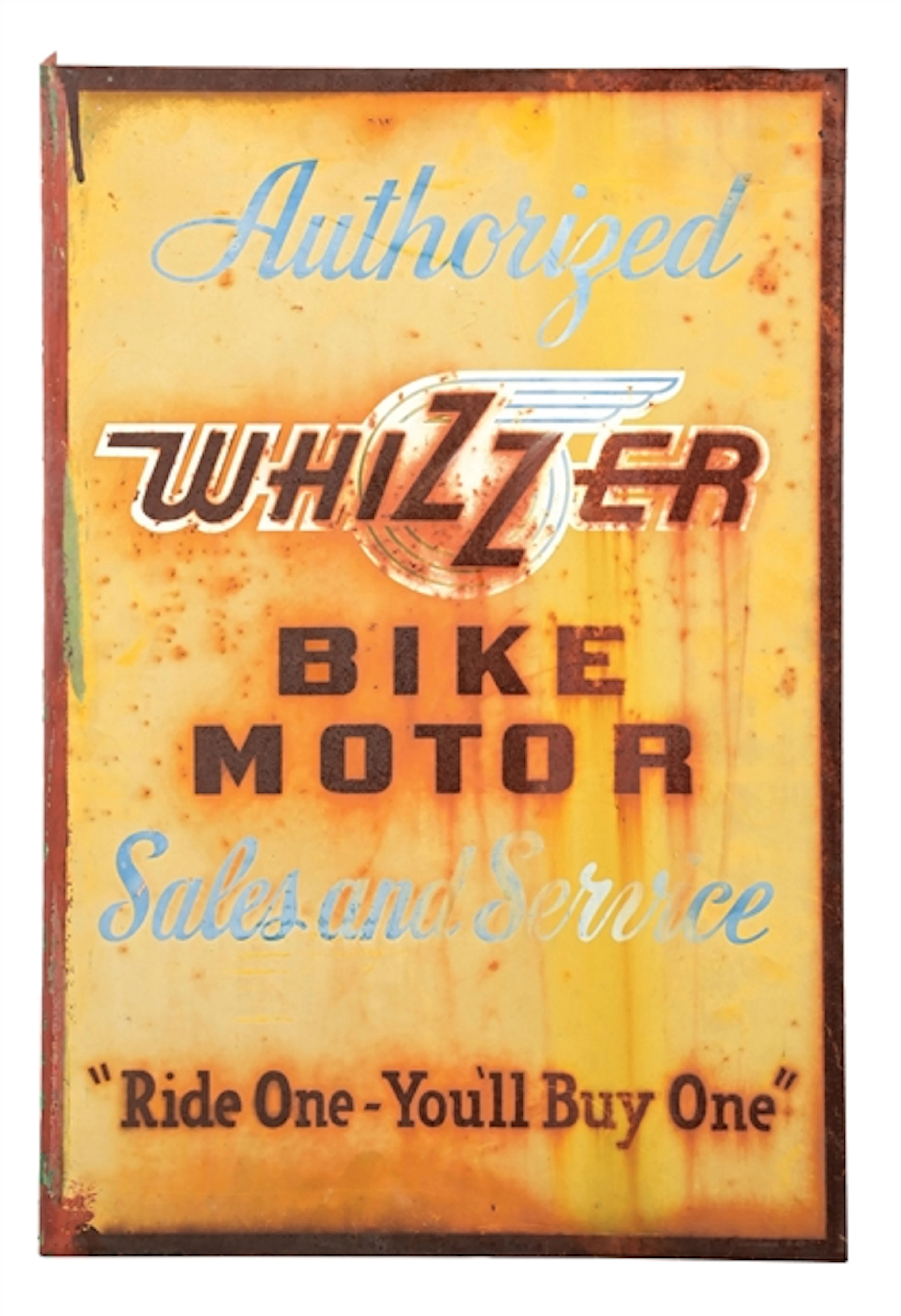 AUTHORIZED WHIZZER BIKE MOTOR SALES AND SERVICE TIN FLANGE SIGN