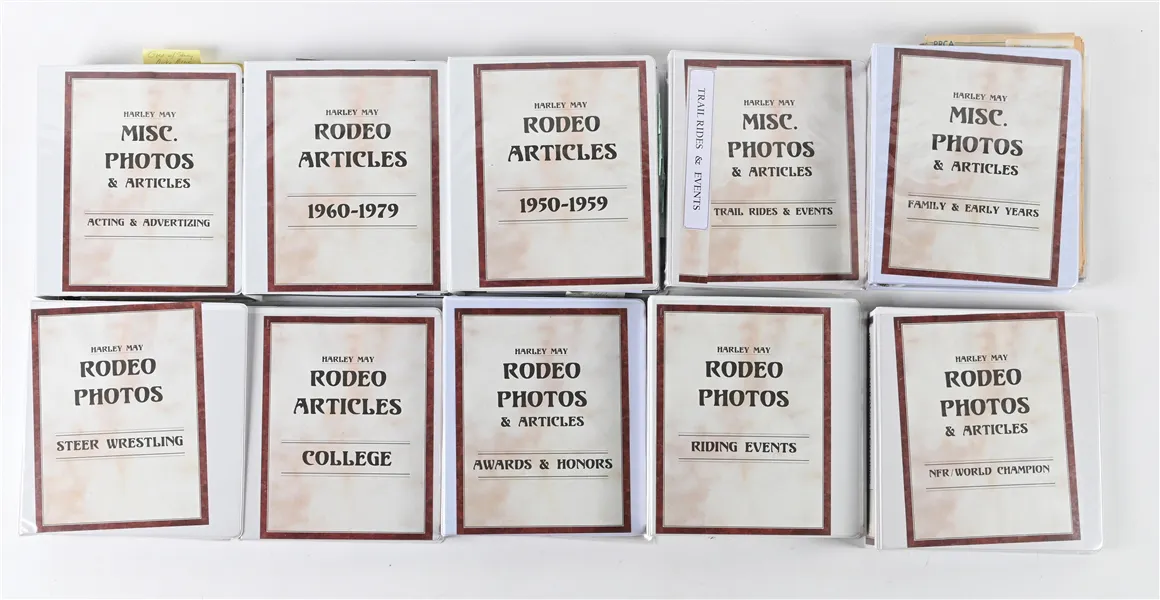 LOT OF 13: BINDERS WITH HARLEY MAY RODEO PHOTOS & ARTICLES