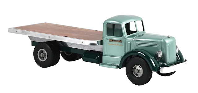 SMITH MILLER PRESSED STEEL LIGHT-GREEN FLATBED MATERIALS TRUCK W/ BOX