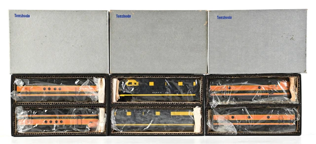 LOT OF 3: TENSHODO BRASS HO-GA. EMD F-9 AND EMD FT DIESEL LOCOS W/ BOXES