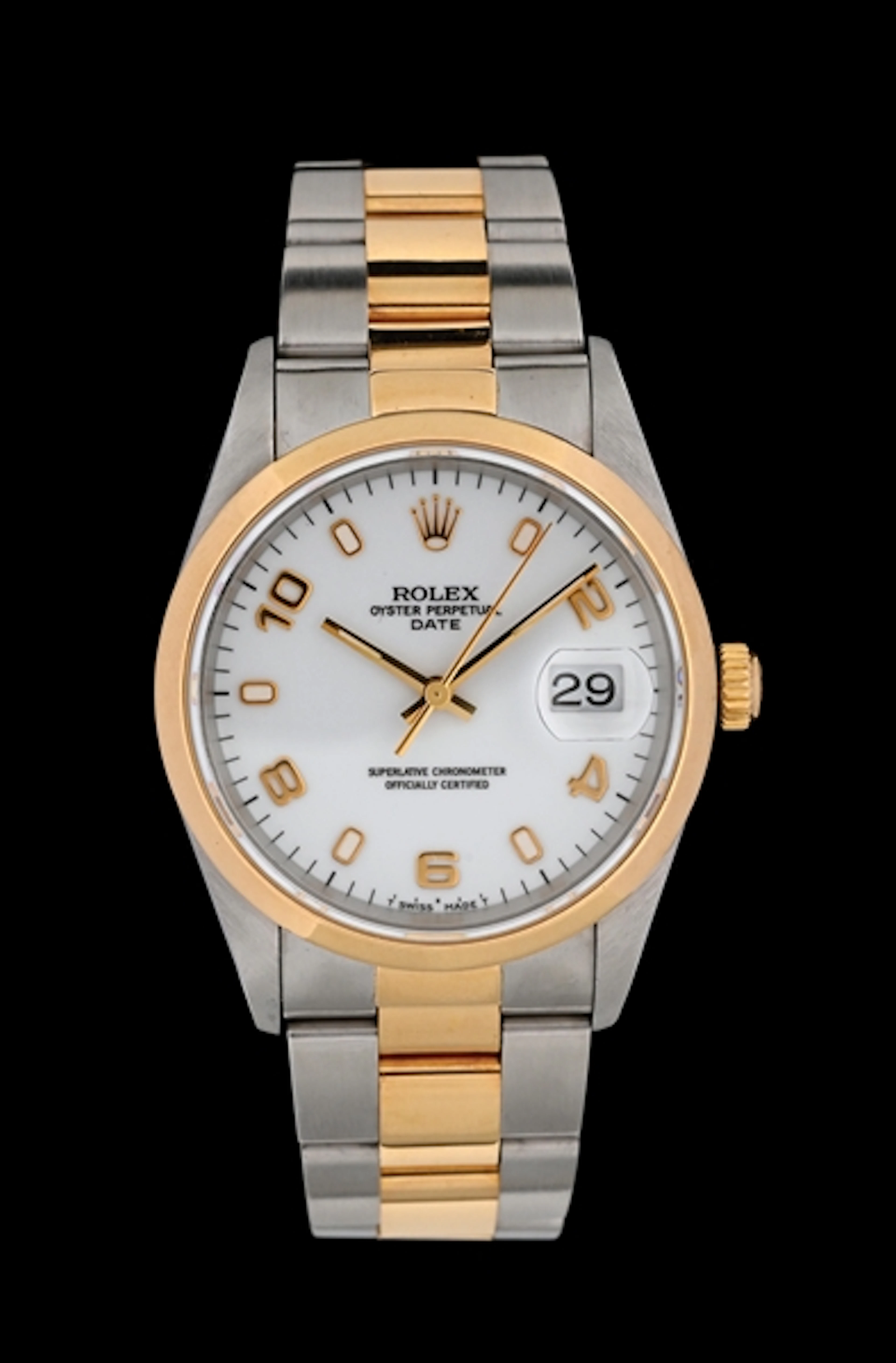 ROLEX DATE 34 WHITE 2-TONE REF. 15203 W/BOX