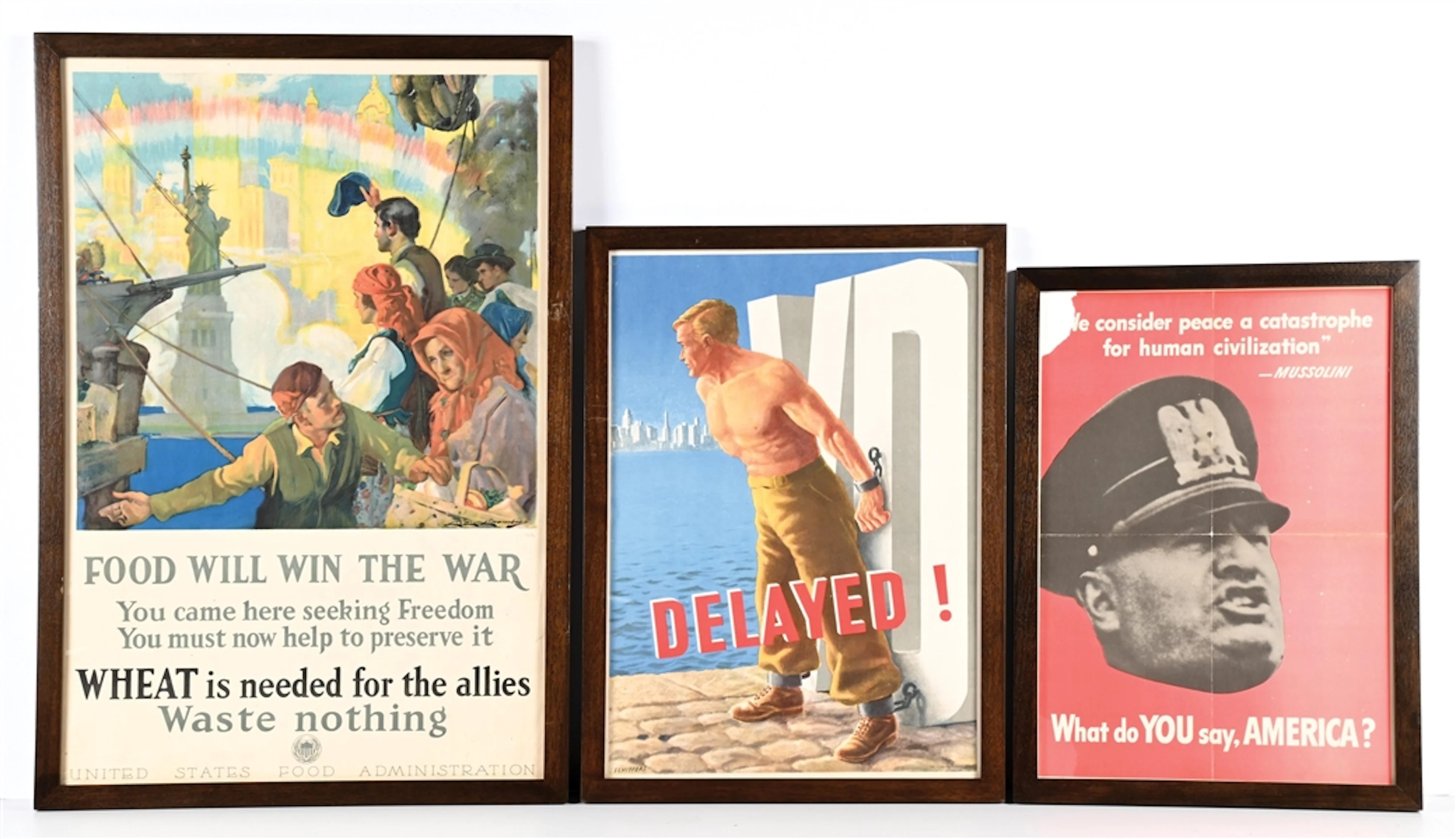 LOT OF 3: US WWI-WWII PROPAGANDA POSTERS.