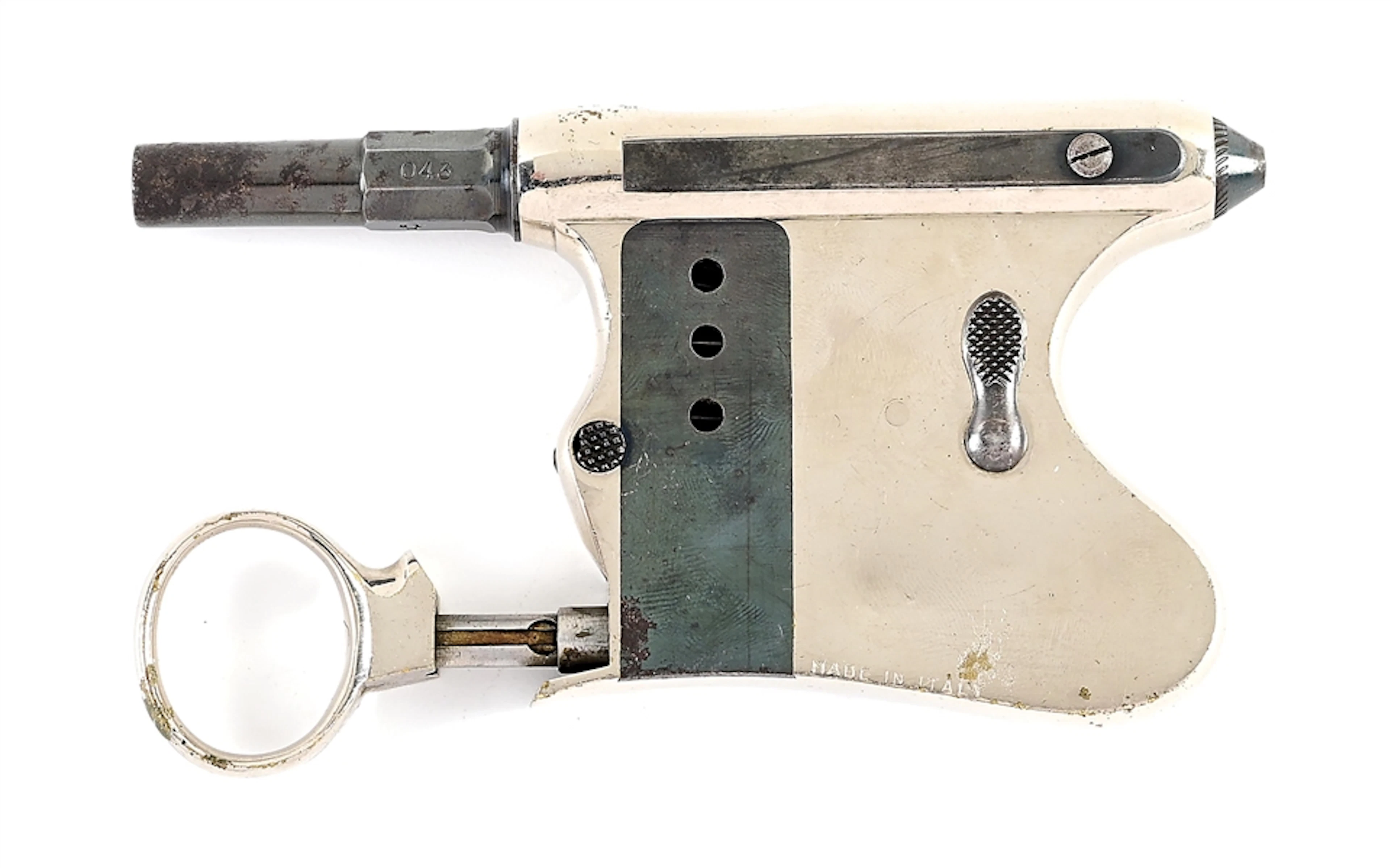 (A) TRIBUZIO RING-TRIGGER "SQUEEZER" PALM PISTOL.